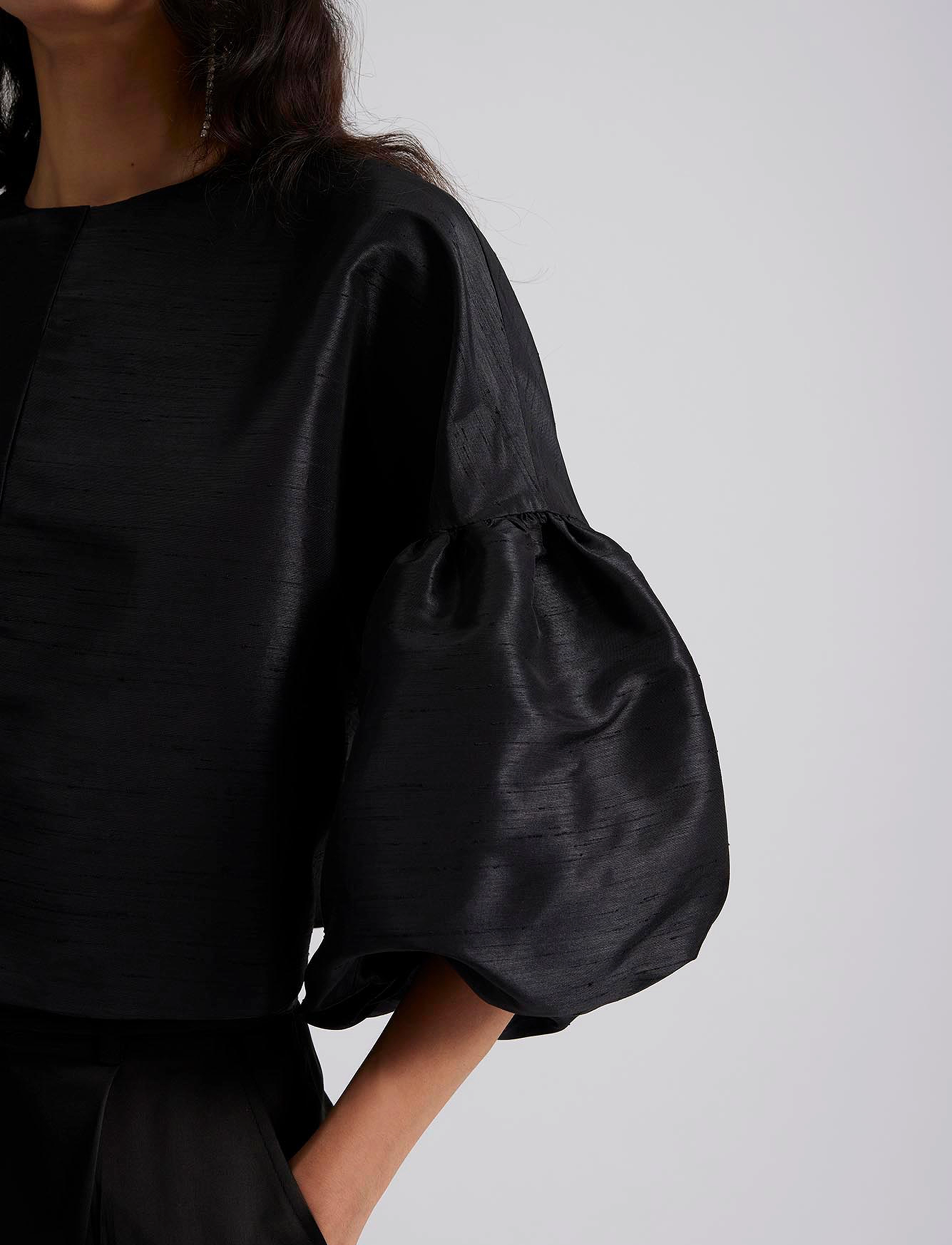 Malina - Viv dropped shoulder pouf sleeve blouse - black - 5