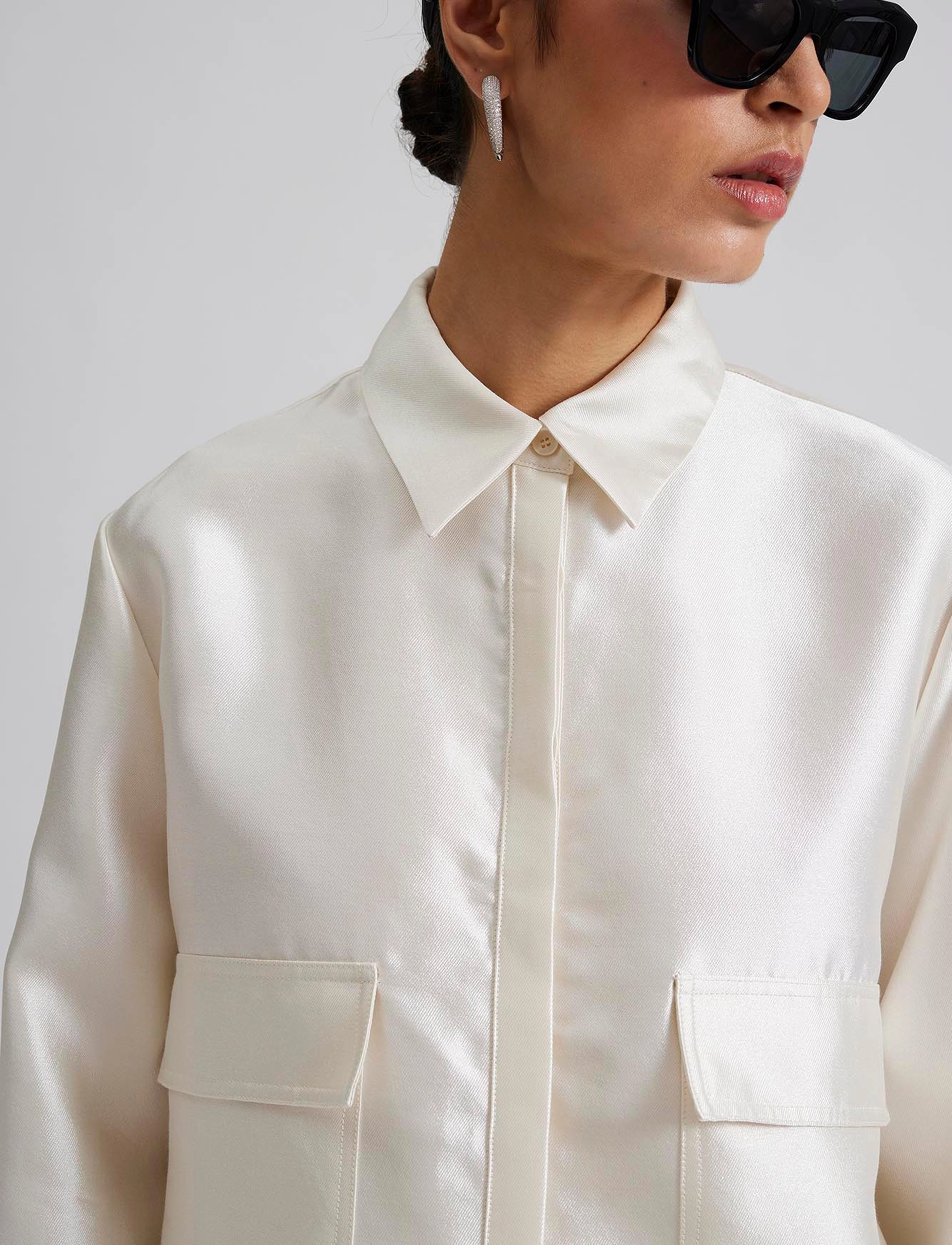 Malina - Juliana silk blend boxy overshirt - white - 4