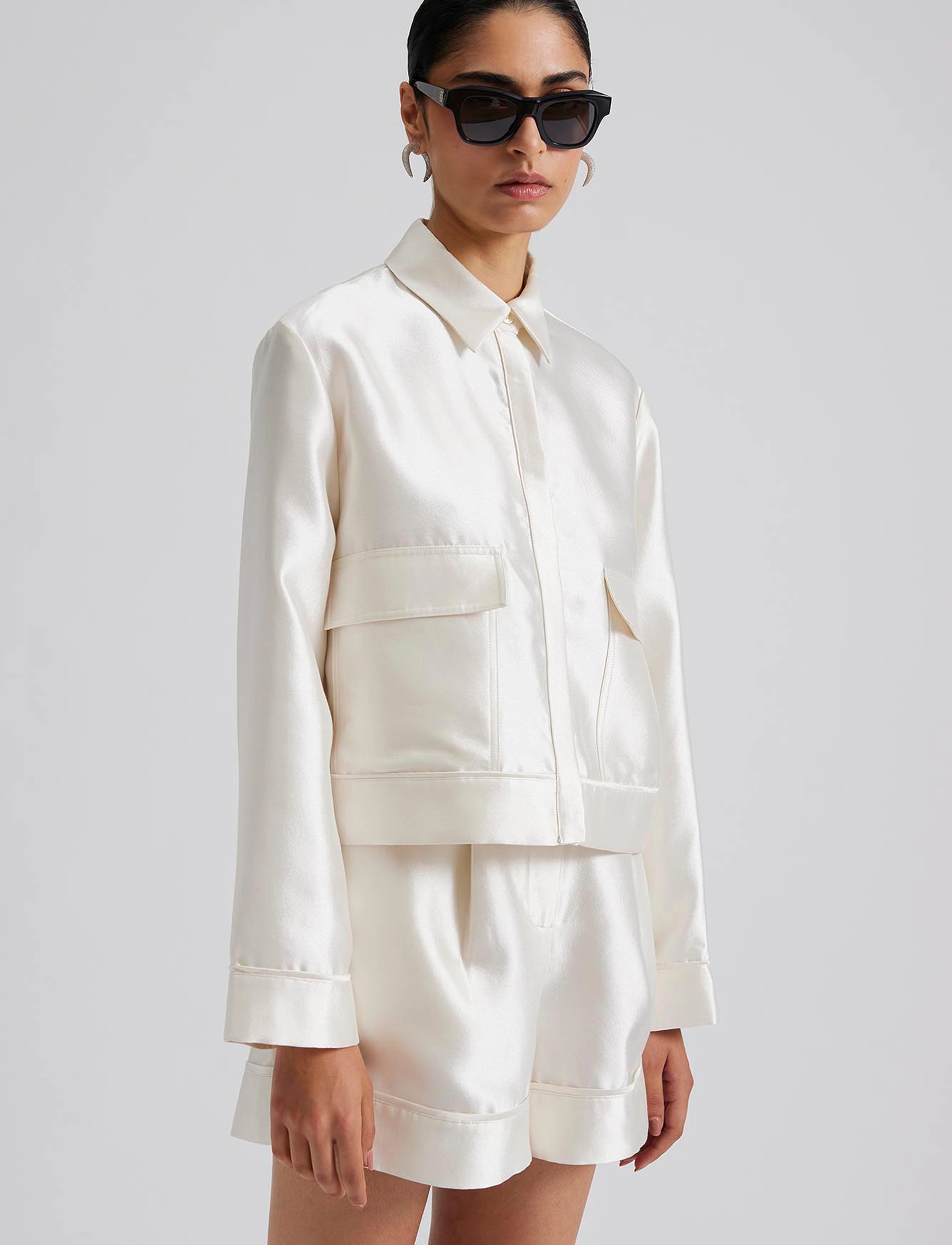 Malina - Juliana silk blend boxy overshirt - white - 5