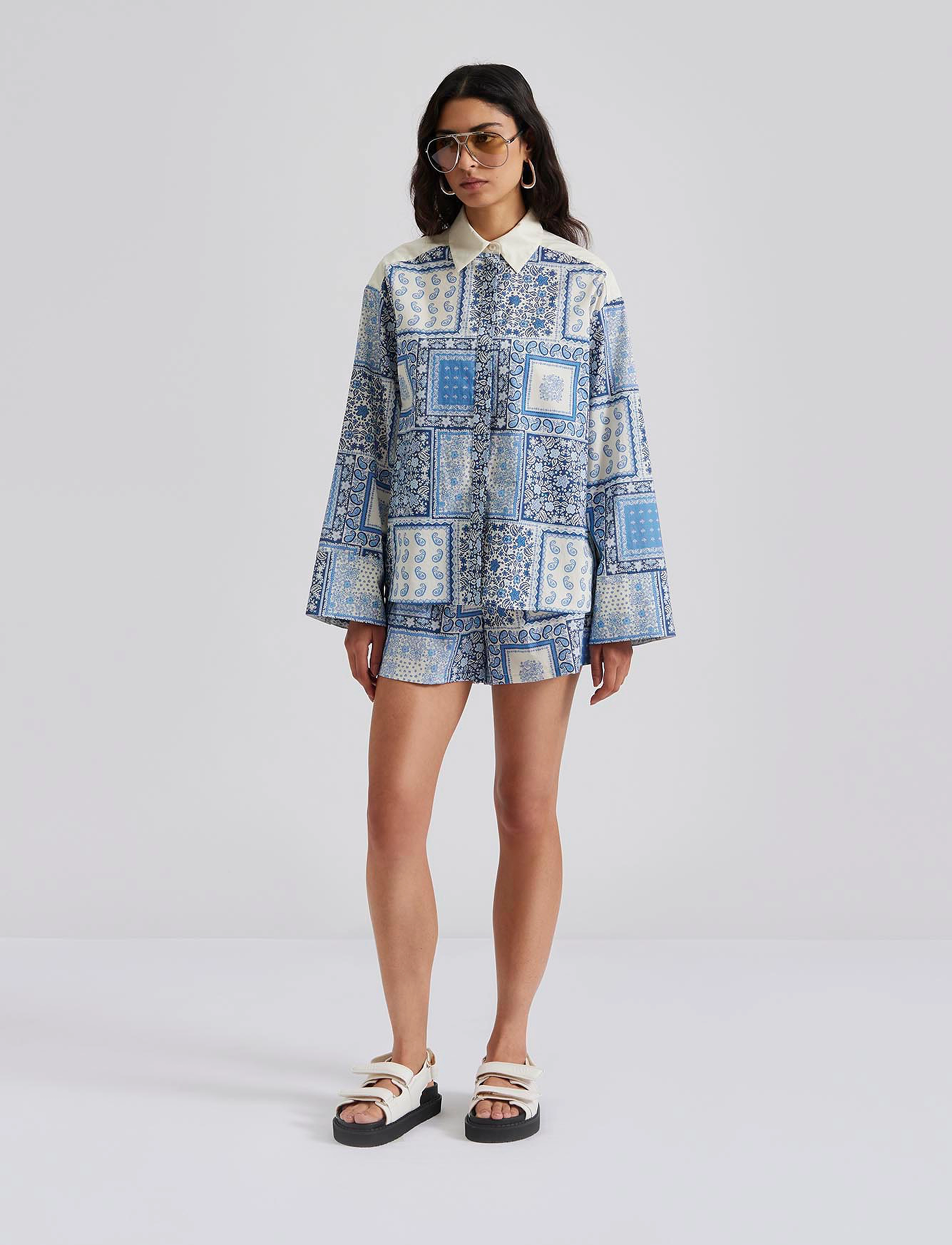 Malina - Julia high rise patchwork shorts - coastal patchwork - 2