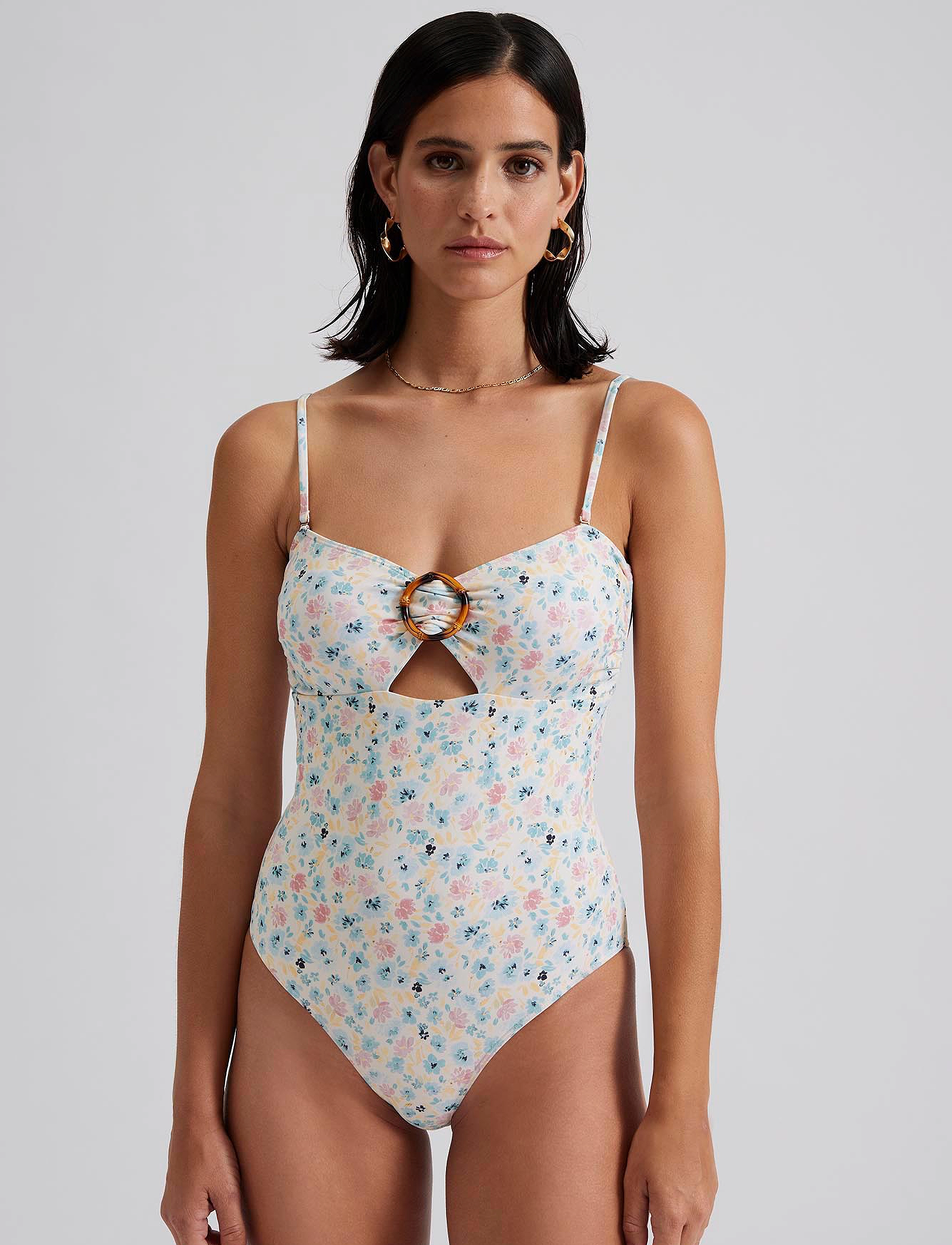 Malina Mandy Bamboo-Ring Bandeau Swimsuit, L, White, Designere > Badedragter, Dame