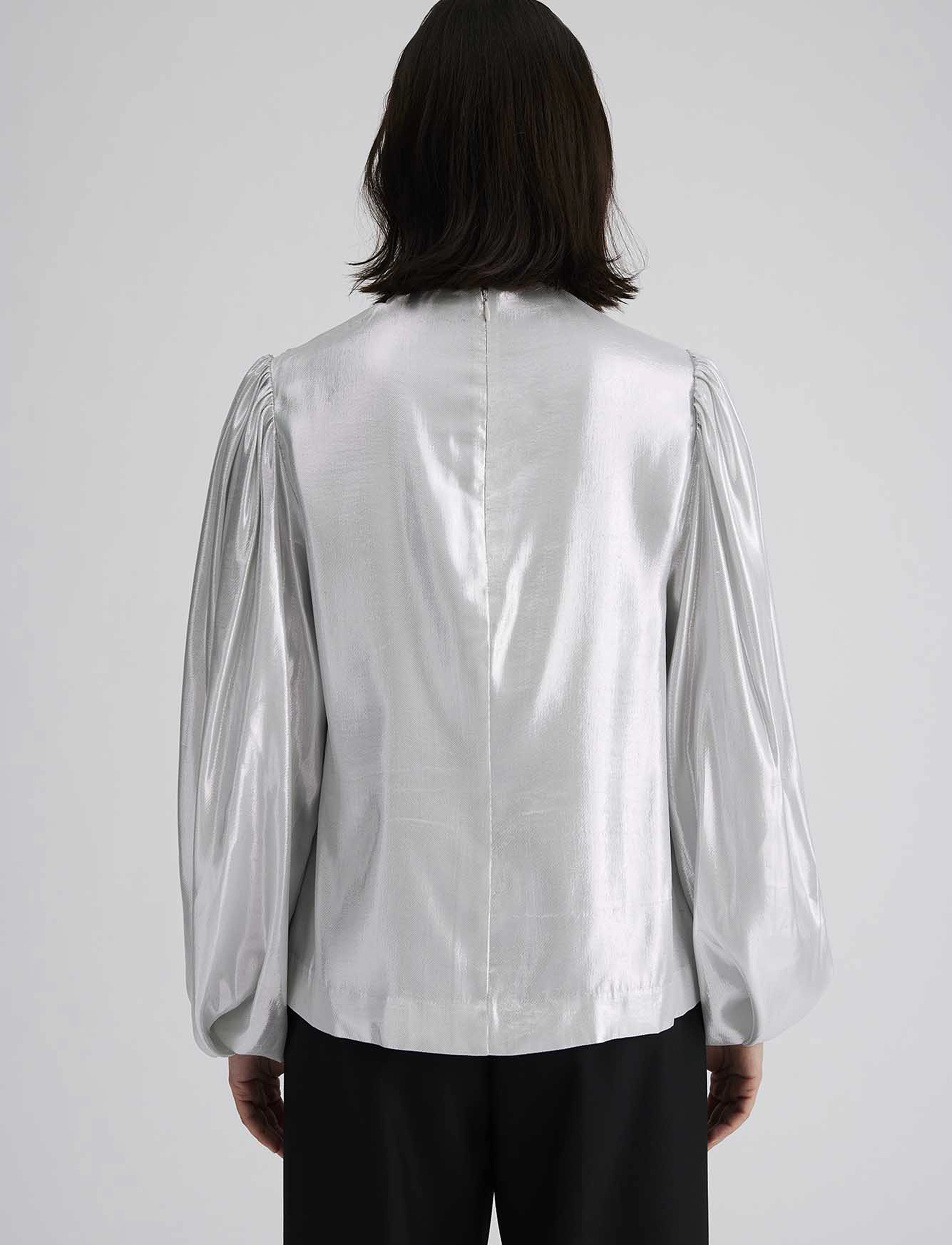 Malina - Nala draped silk long sleeve top - silver - 3