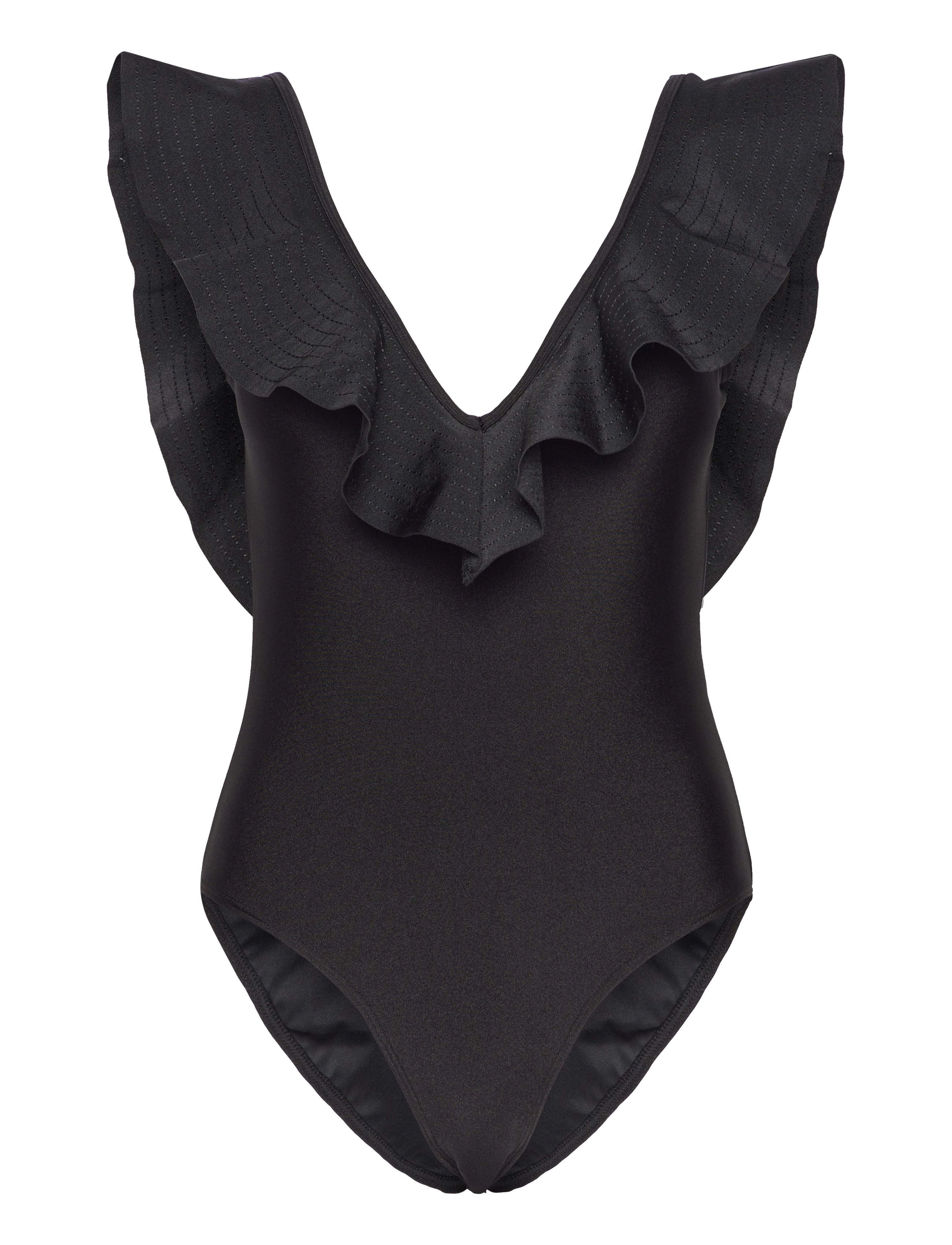 MALINA Paola Ruffled V-Ausschnitt Badeanzug Schwarz - S - Damen