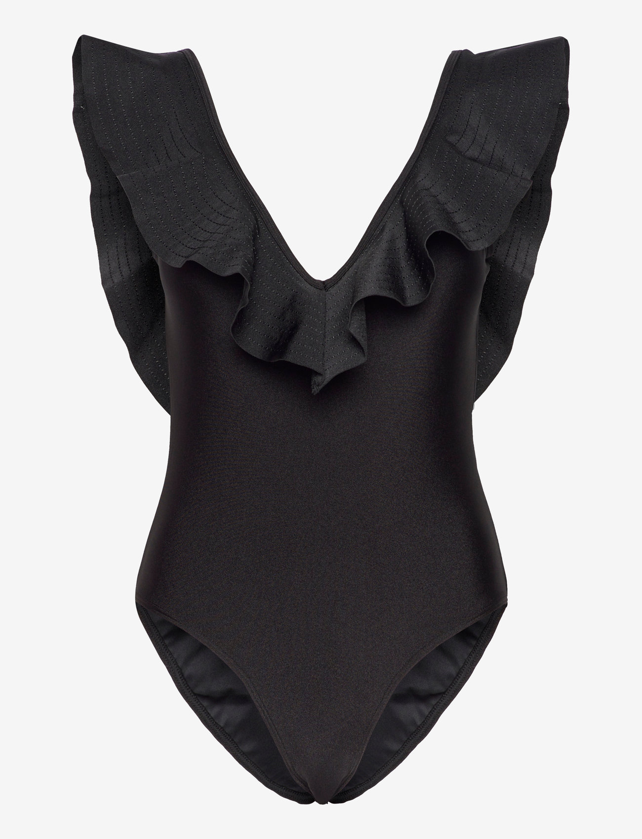Malina - Paola ruffled v-neck swimsuit - badeanzüge - black - 1