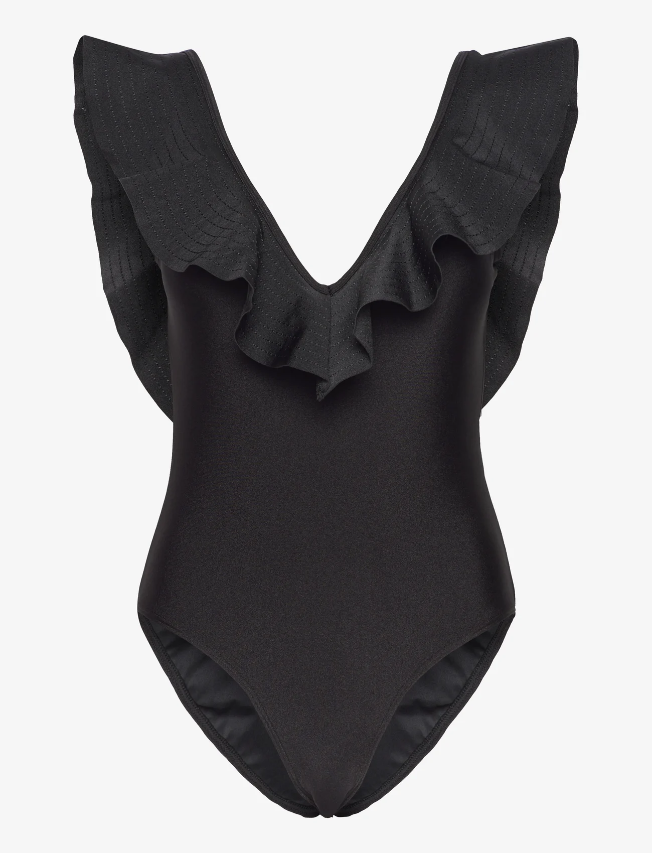 Malina - Paola ruffled v-neck swimsuit - badedrakter - black - 0