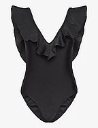 Paola ruffled v-neck swimsuit - BLACK
