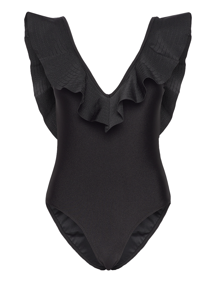 Malina - Paola ruffled v-neck swimsuit - badeanzüge - black - 1