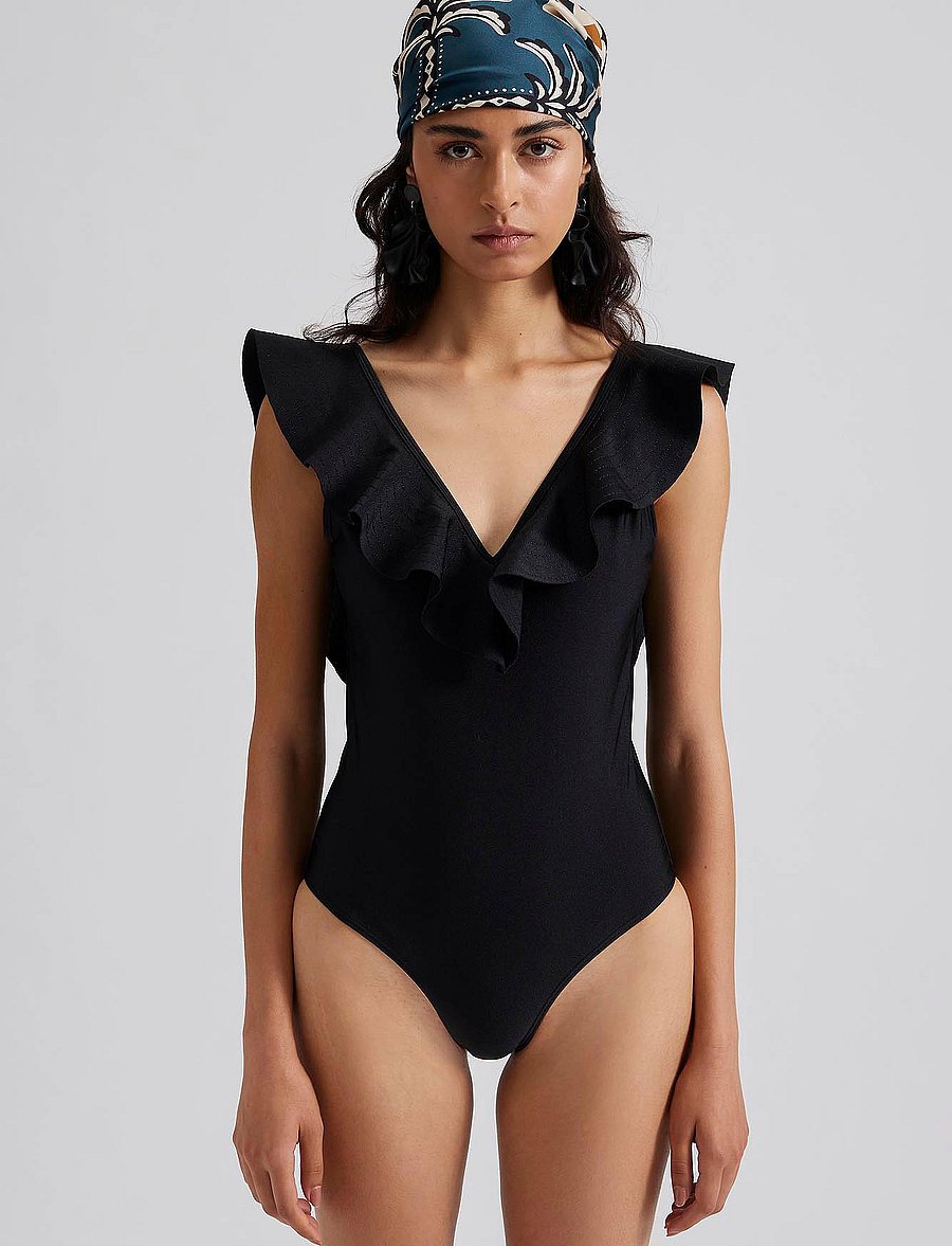 Malina - Paola ruffled v-neck swimsuit - badeanzüge - black - 4
