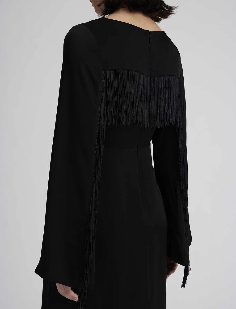 Malina - Sasha v-neck fringe midi dress - cocktailkjoler - black - 5