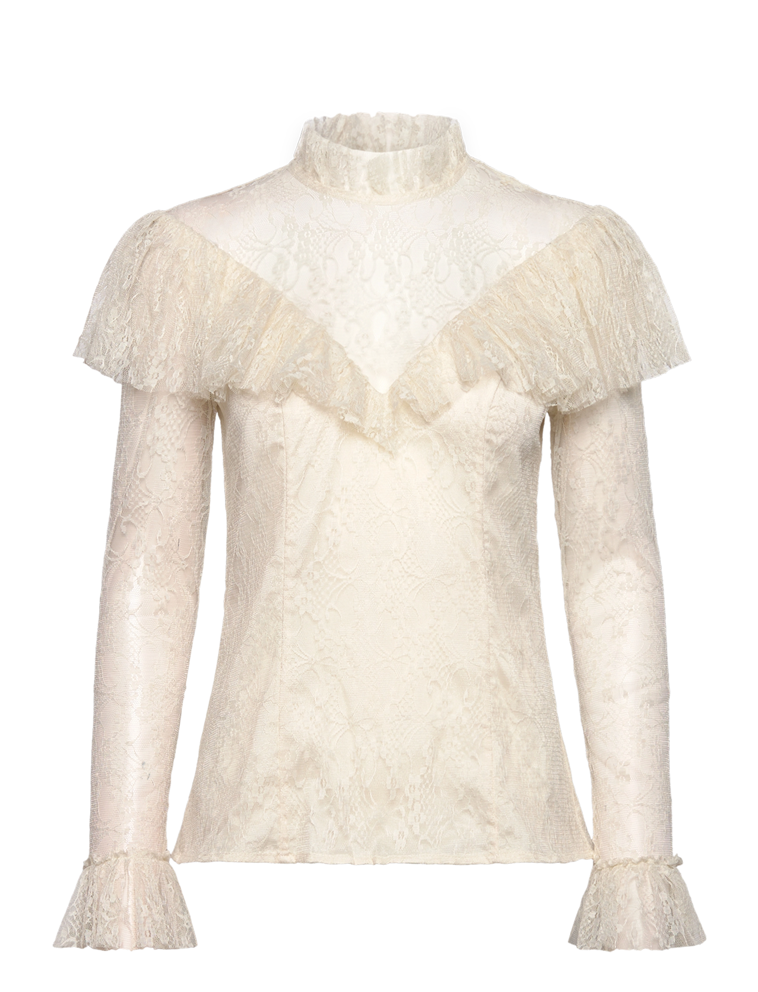 Malina - Joelle polo neck lace top - vanilla - 1