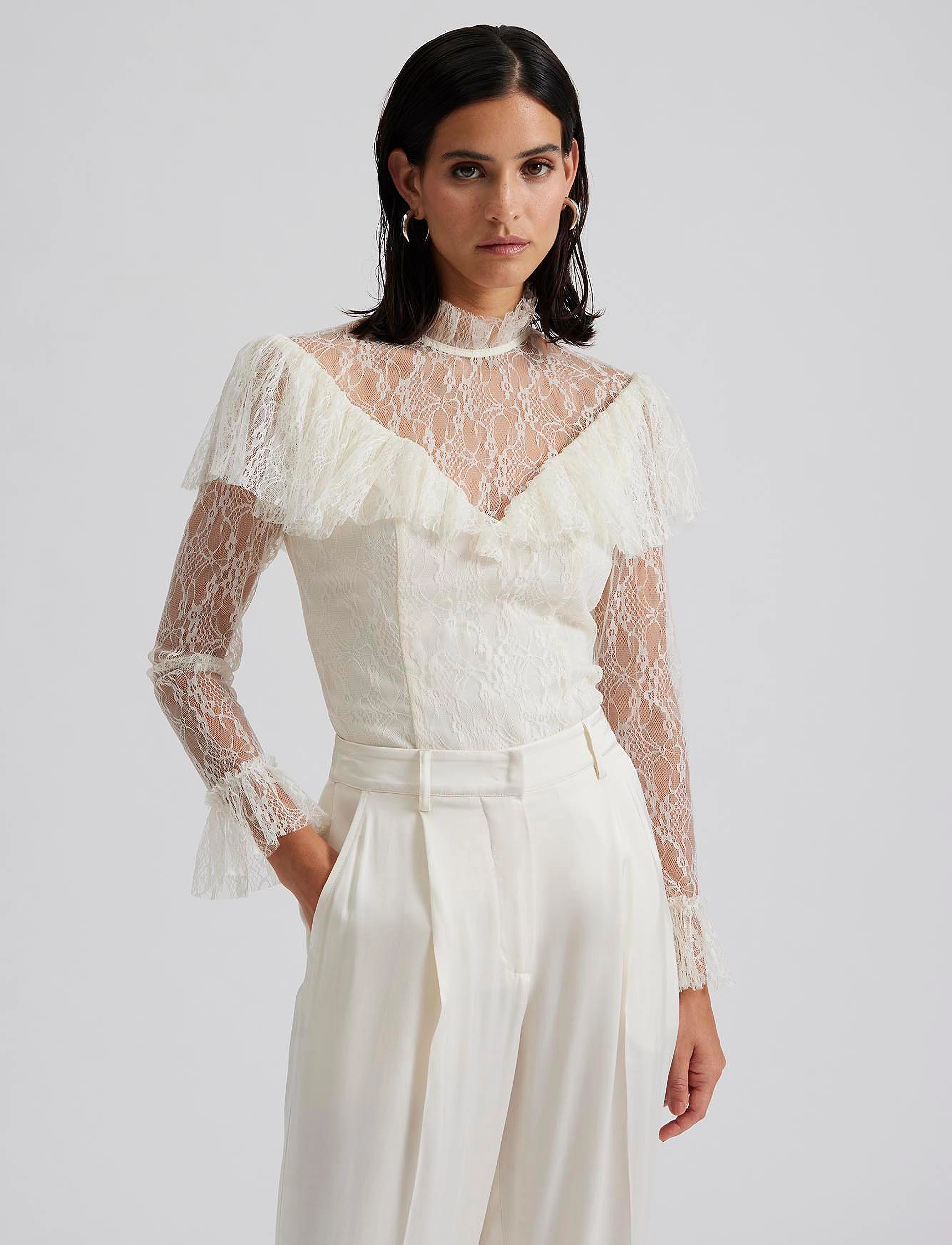 Malina - Joelle polo neck lace top - vanilla - 4