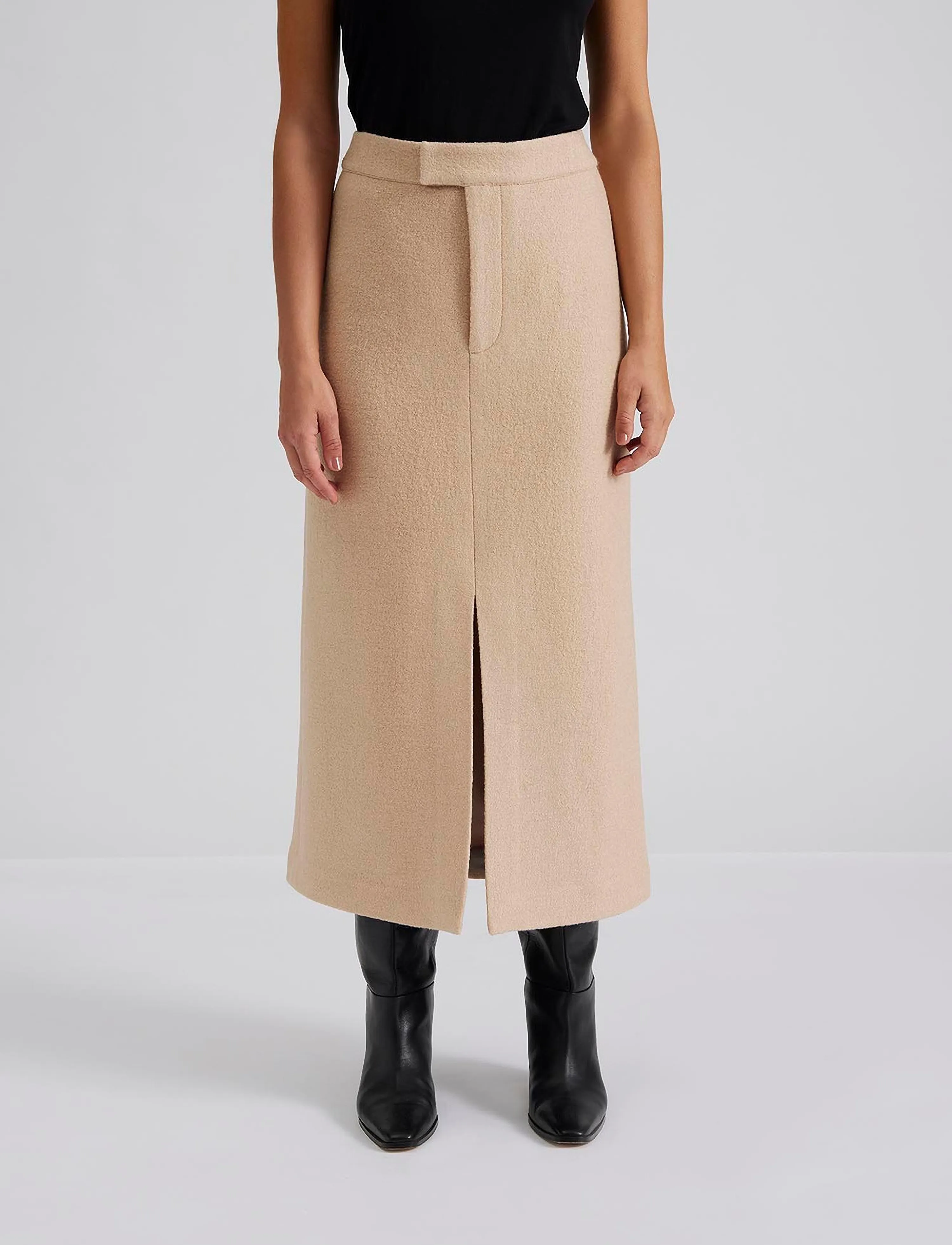 Malina - Alina front slit boucle midi skirt - midi-röcke - beige - 3