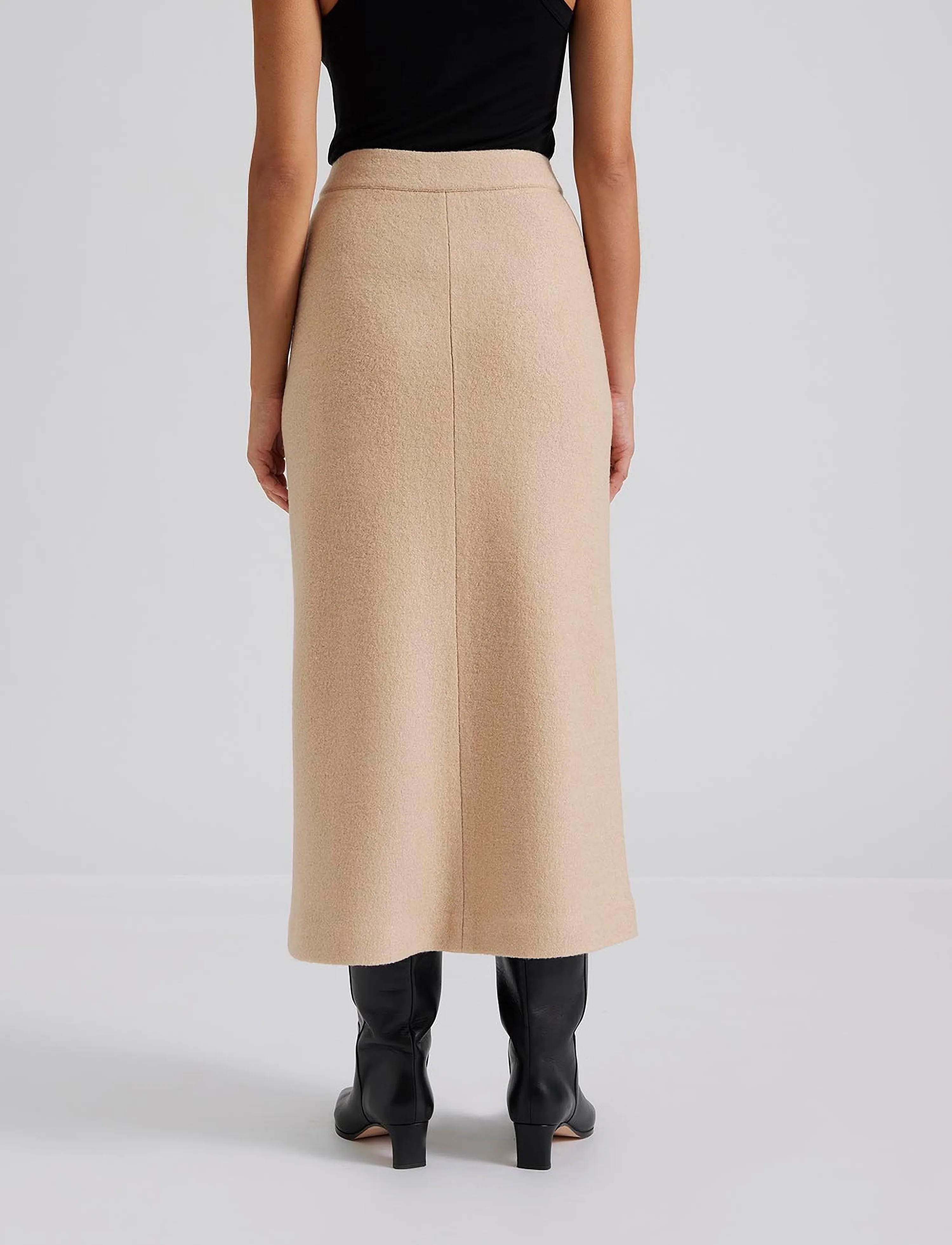Malina - Alina front slit boucle midi skirt - midi-röcke - beige - 4