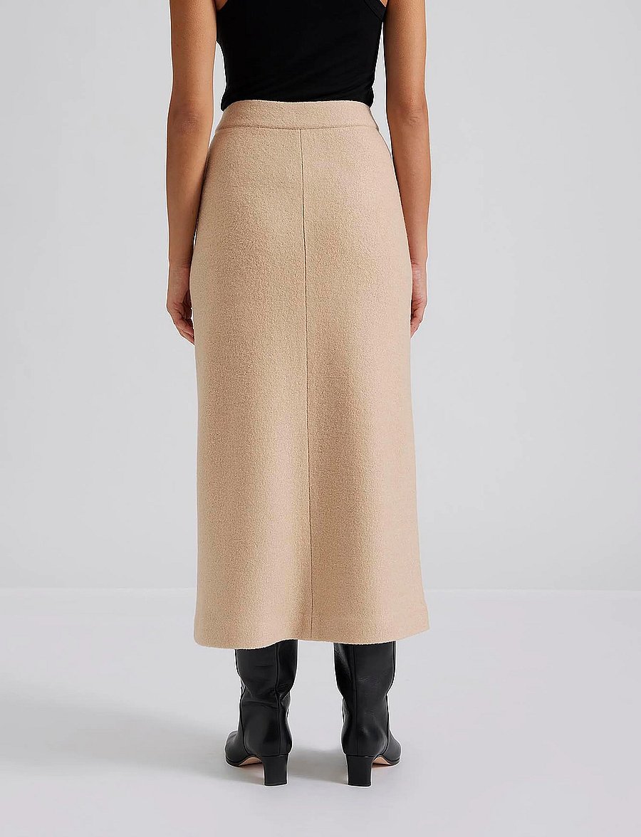 Malina - Alina front slit boucle midi skirt - midi kjolar - beige - 4