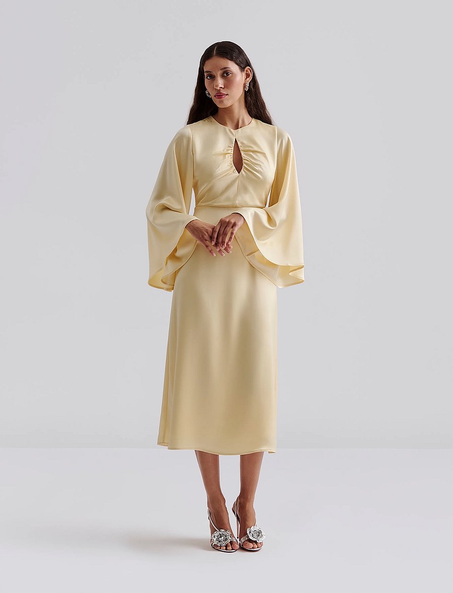Malina - Isadora wide sleeve midi dress - proginės suknelės - lemon - 0