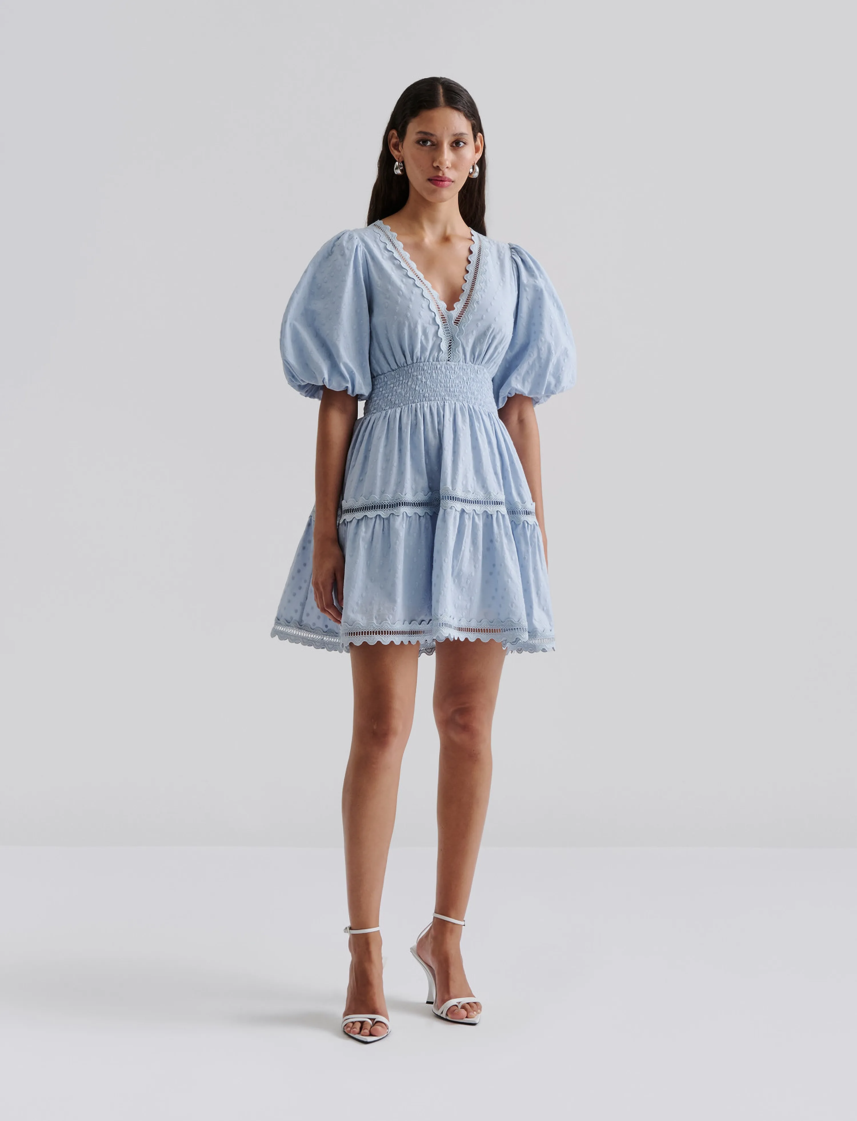 Malina Elvira V-Neck Mini Dress, XS, Blue, Designere > Korte Kjoler, Dame
