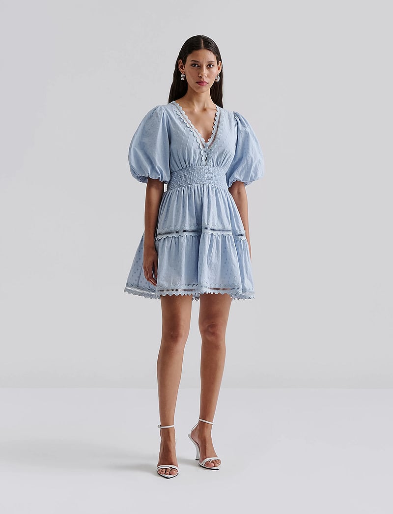 Malina - Elvira v-neck mini dress - konfirmation - dusty blue - 0