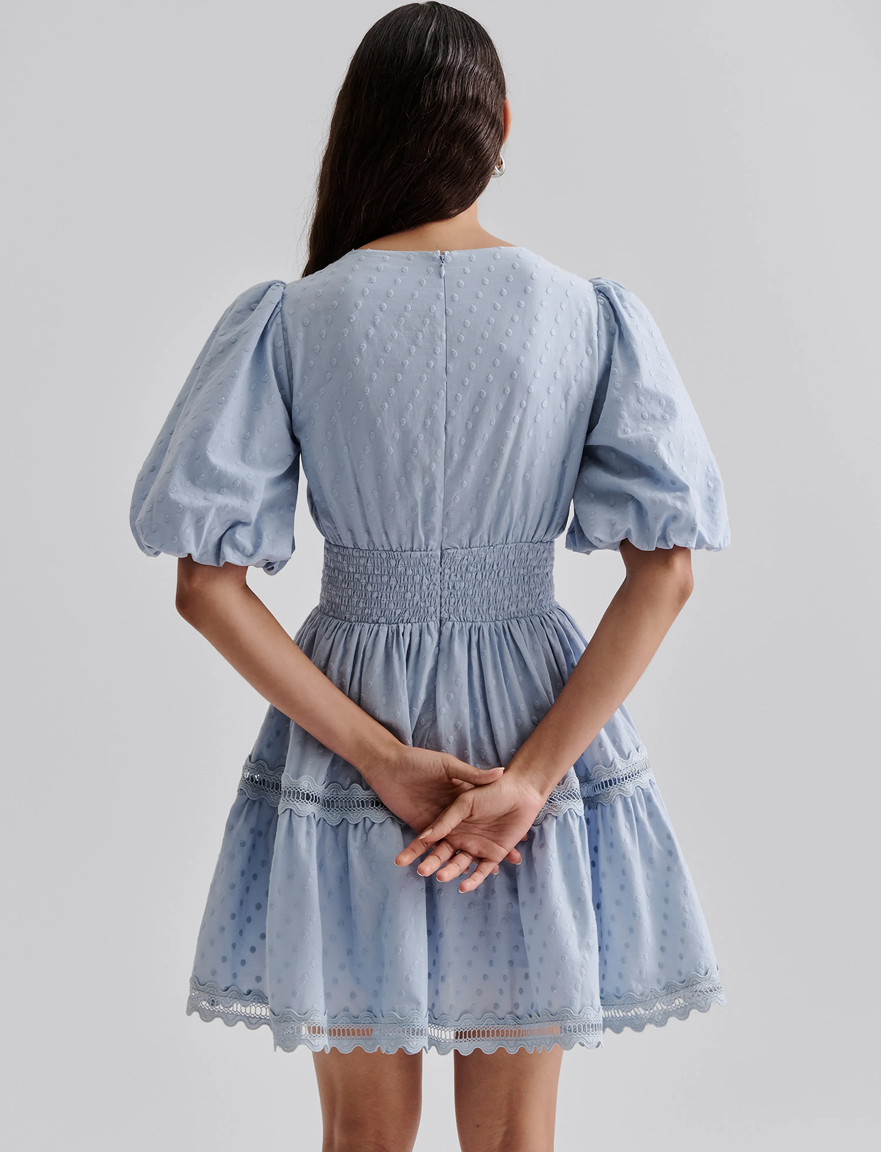 Malina - Elvira v-neck mini dress - konfirmationstøj - dusty blue - 4
