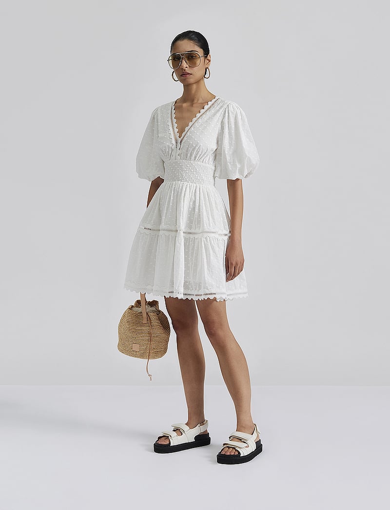 Malina - Elvira v-neck mini dress - konfirmation - white - 0