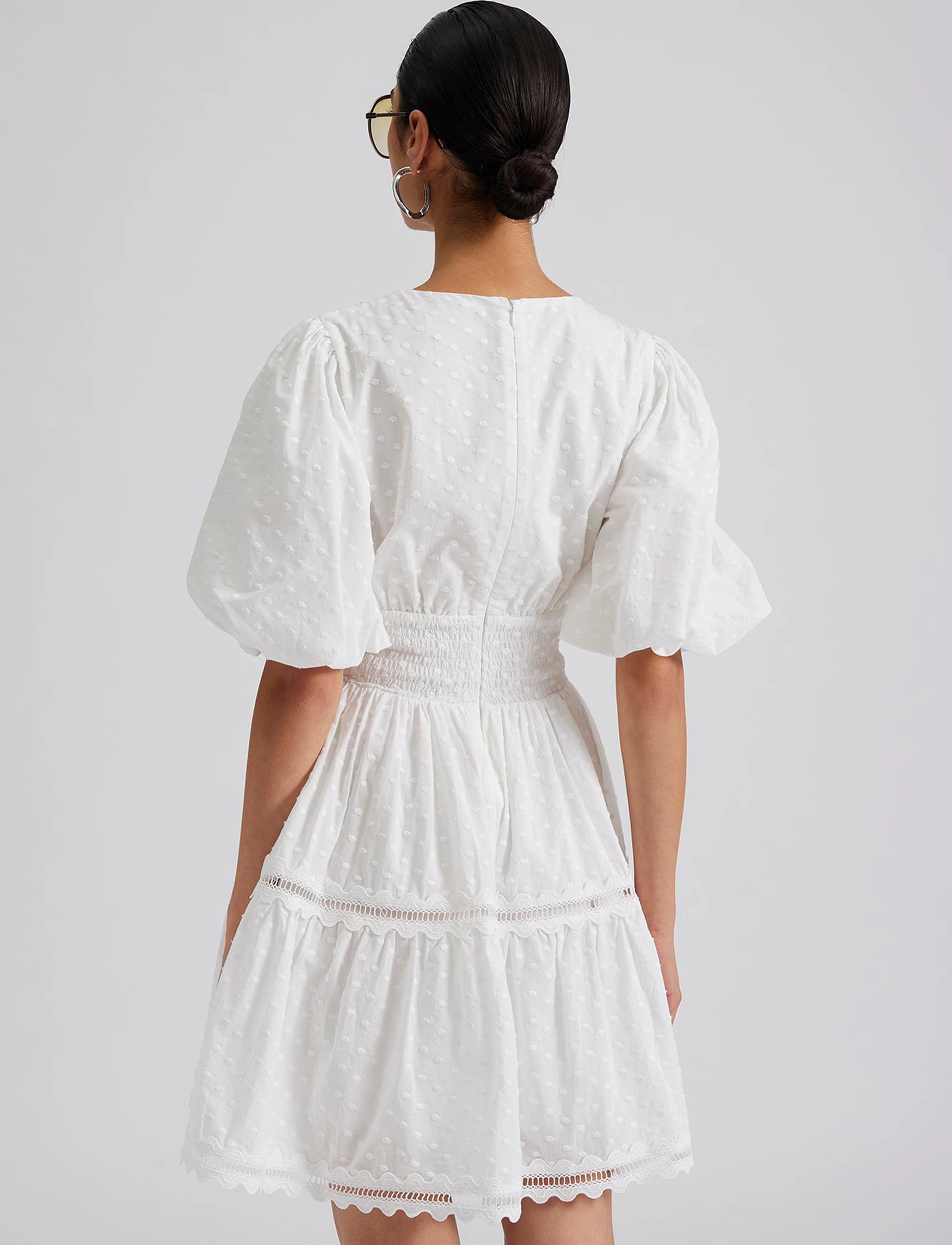Malina - Elvira v-neck mini dress - krótkie sukienki - white - 3