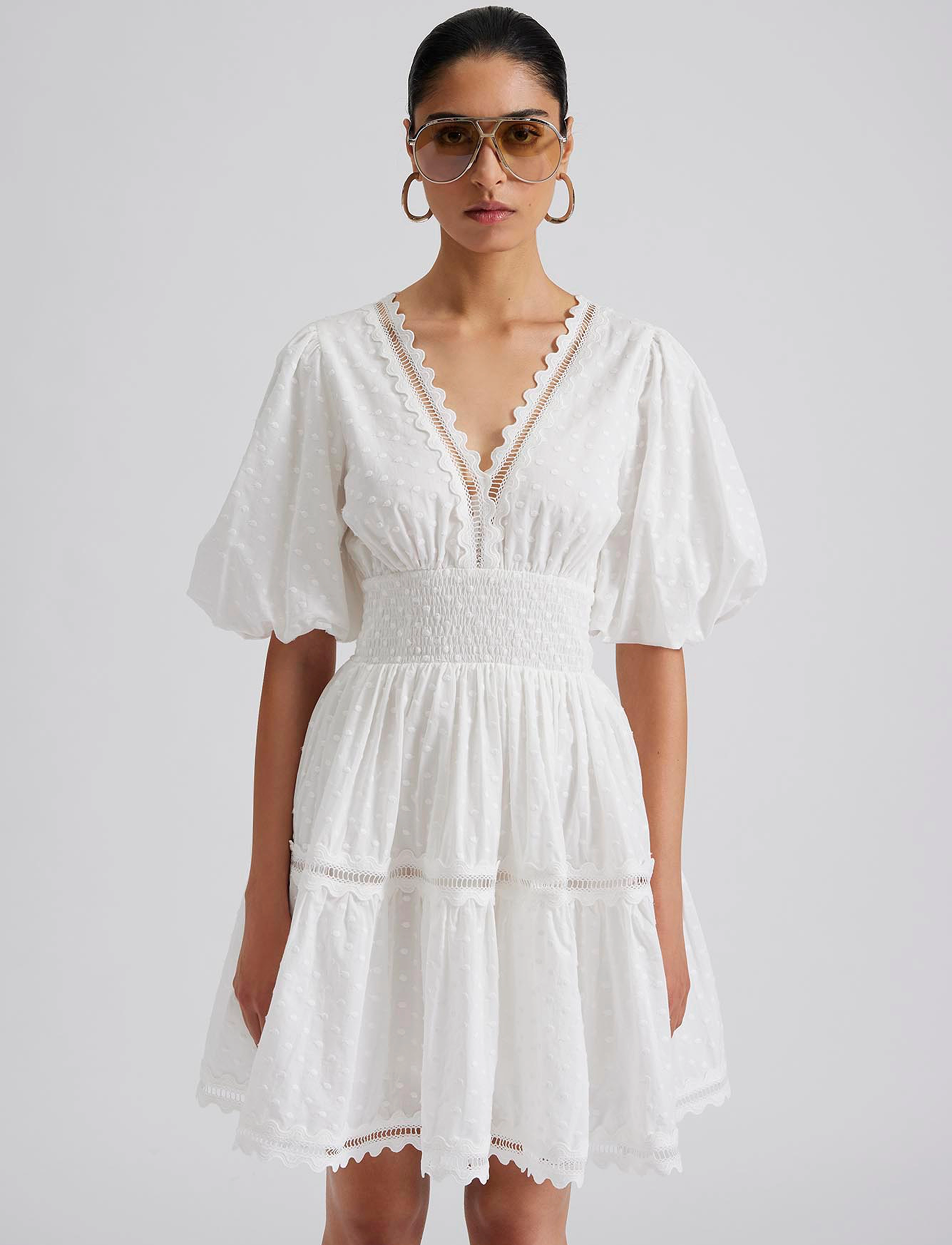 Malina - Elvira v-neck mini dress - krótkie sukienki - white - 4