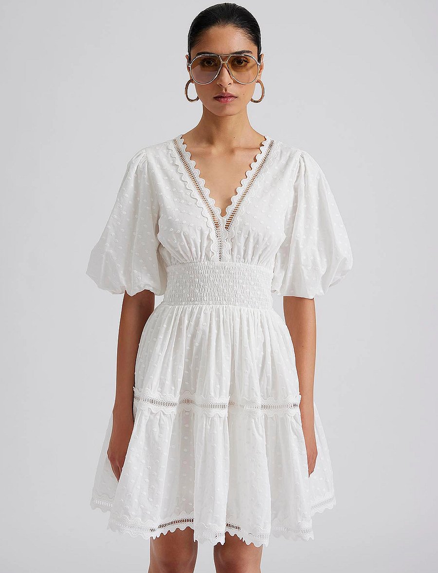Malina - Elvira v-neck mini dress - krótkie sukienki - white - 4
