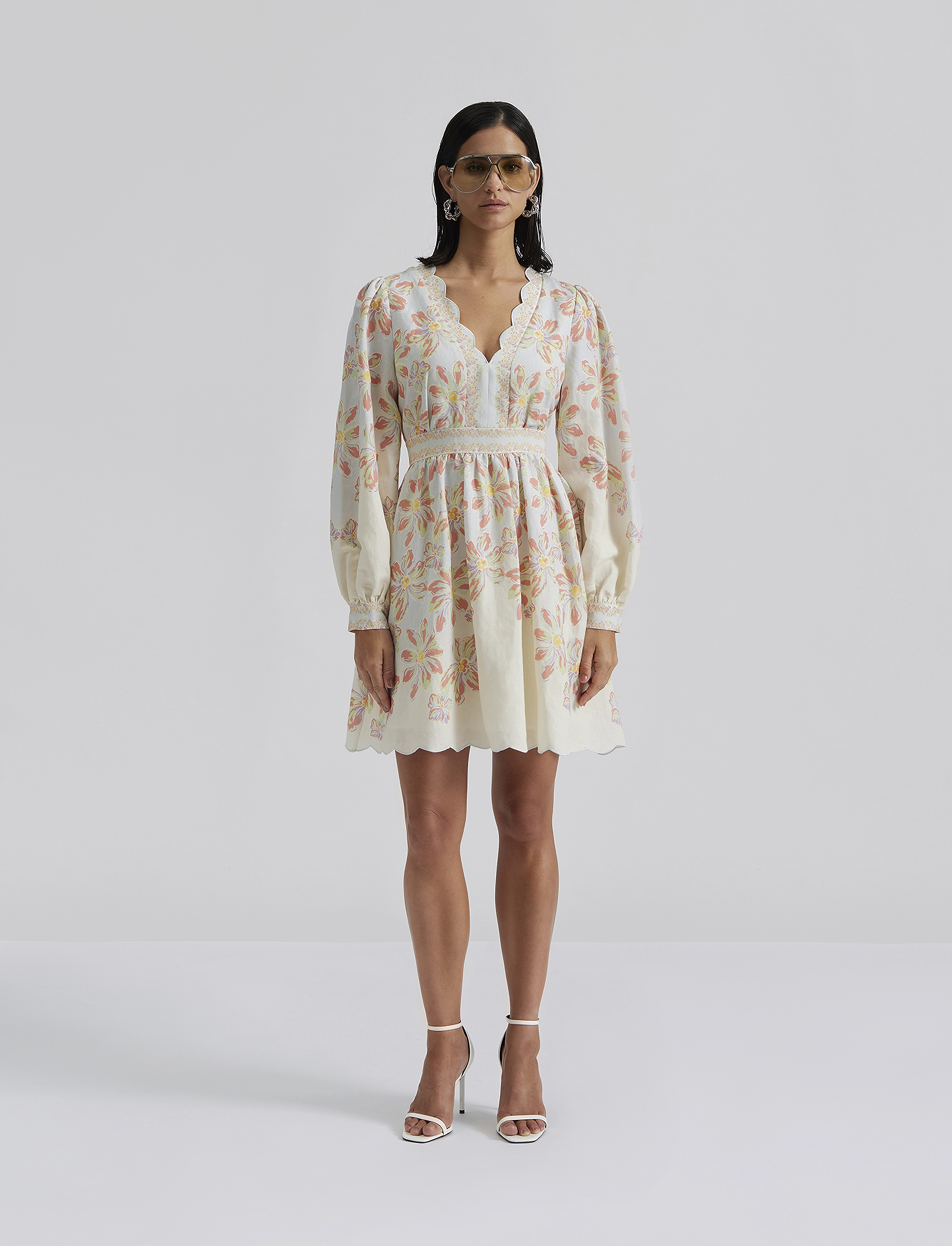 Malina Eve Scallop Detail Mini Dress, Kvinder, Scallop Detalje Mini Kjole, Multi/mønstret, Str: XS