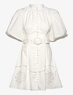 Allie pouf sleeve embroidered mini dress - WHITE