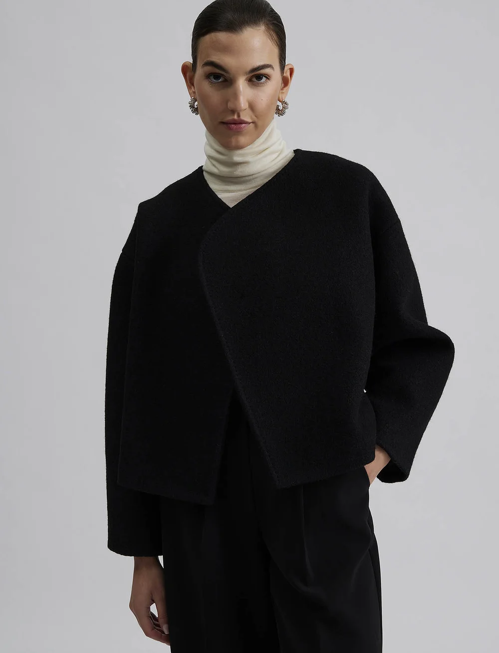Malina - Elia cropped wool blend jacket - wool jackets - black - 0
