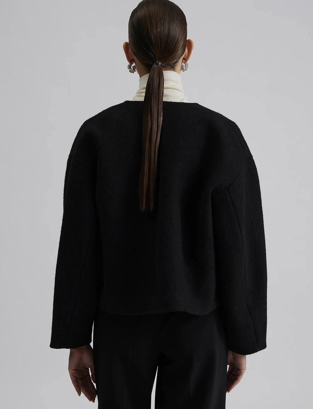 Malina - Elia cropped wool blend jacket - wool jackets - black - 3