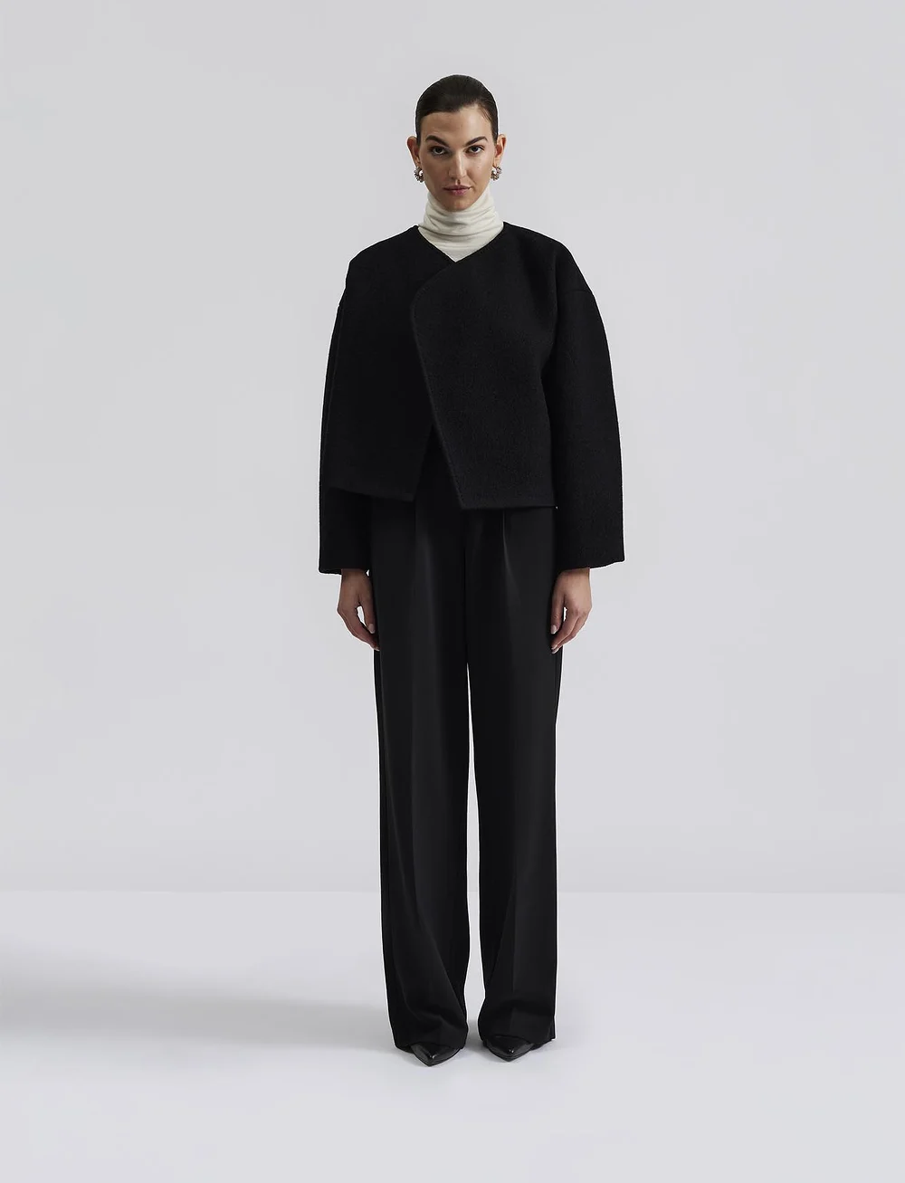 Malina - Elia cropped wool blend jacket - wool jackets - black - 5
