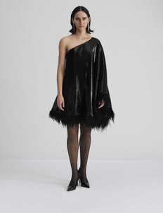 Andrea one-shoulder feather sequin mini dress, By Malina