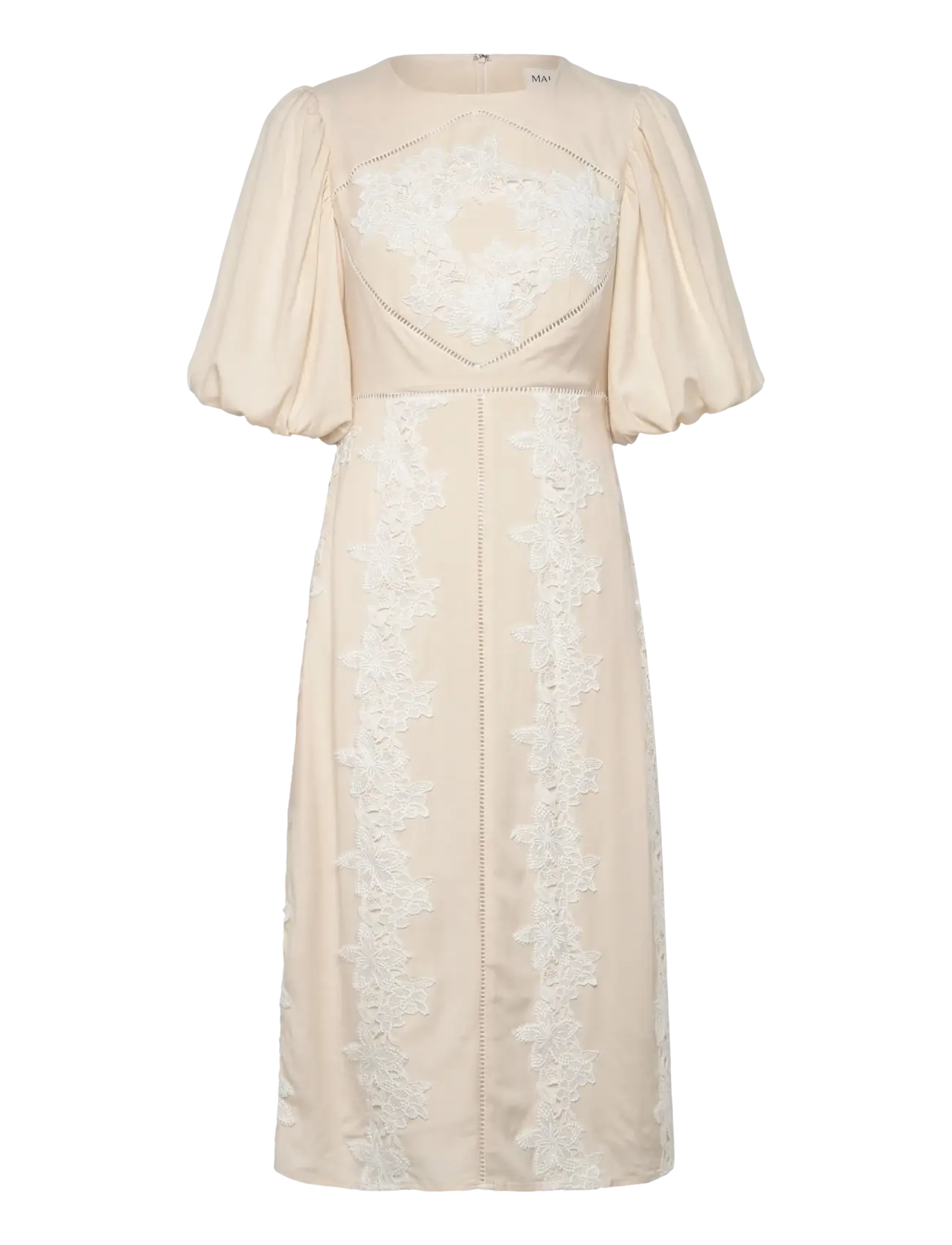 MALINA Rudy Bestickt Linen Midi Kleid Beige - XS - Damen