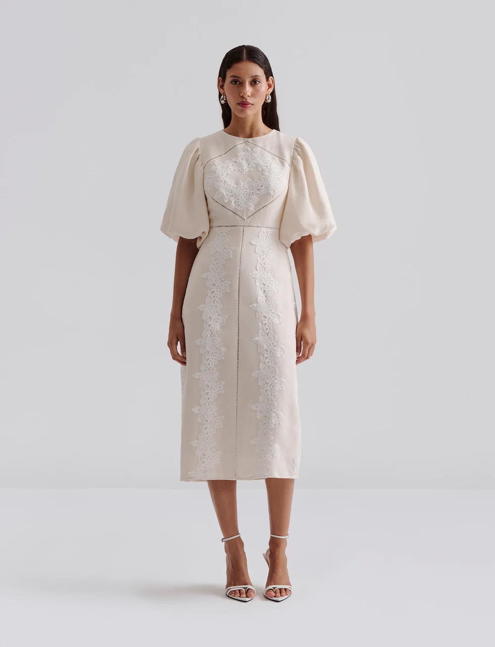 Malina - Rudy embroidered linen midi dress - midimekot - vanilla - 0