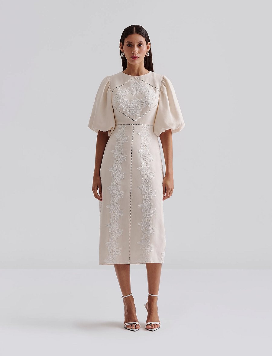 Malina - Rudy embroidered linen midi dress - midikleider - vanilla - 0