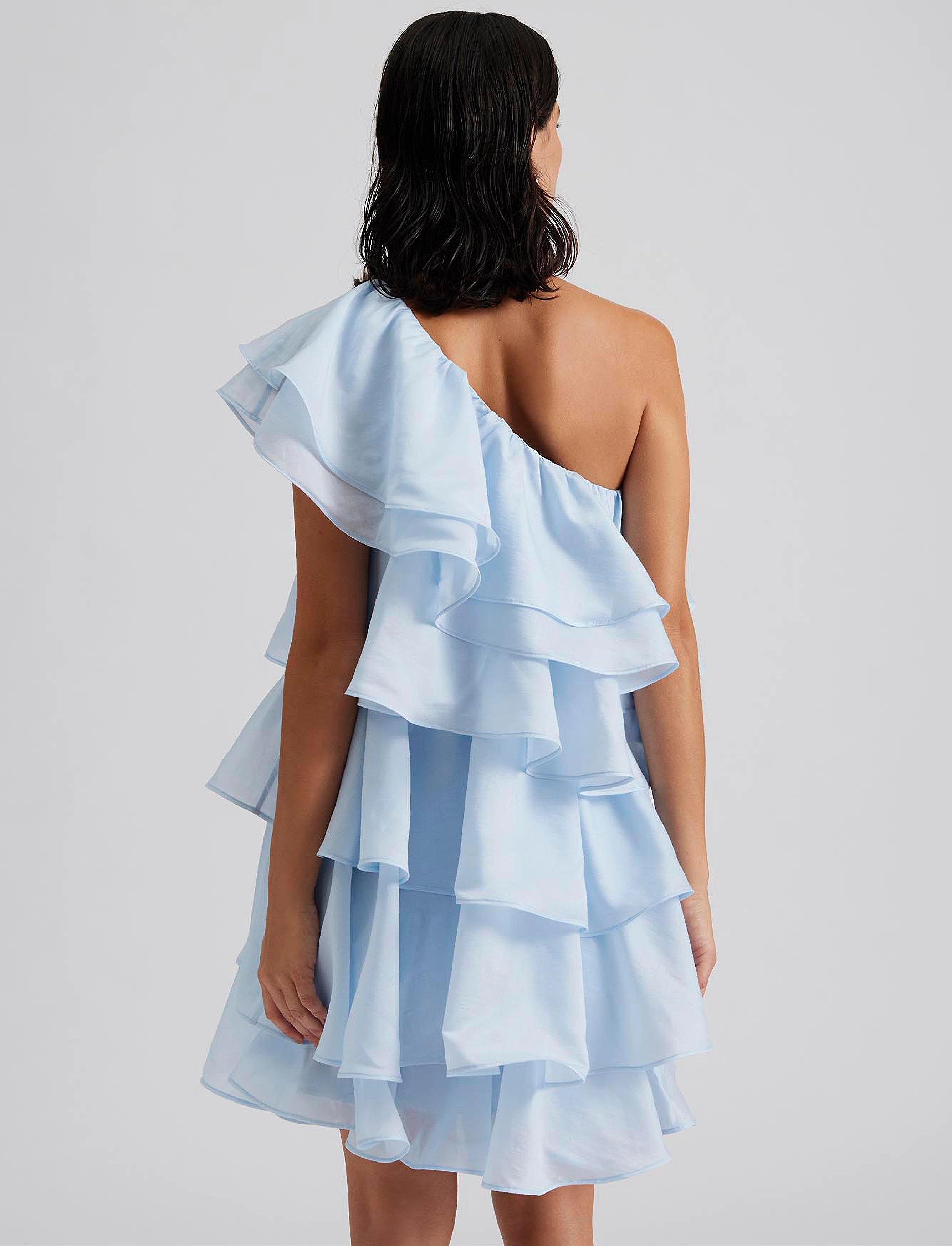 Malina - Amber one shoulder frill mini dress - light blue - 3