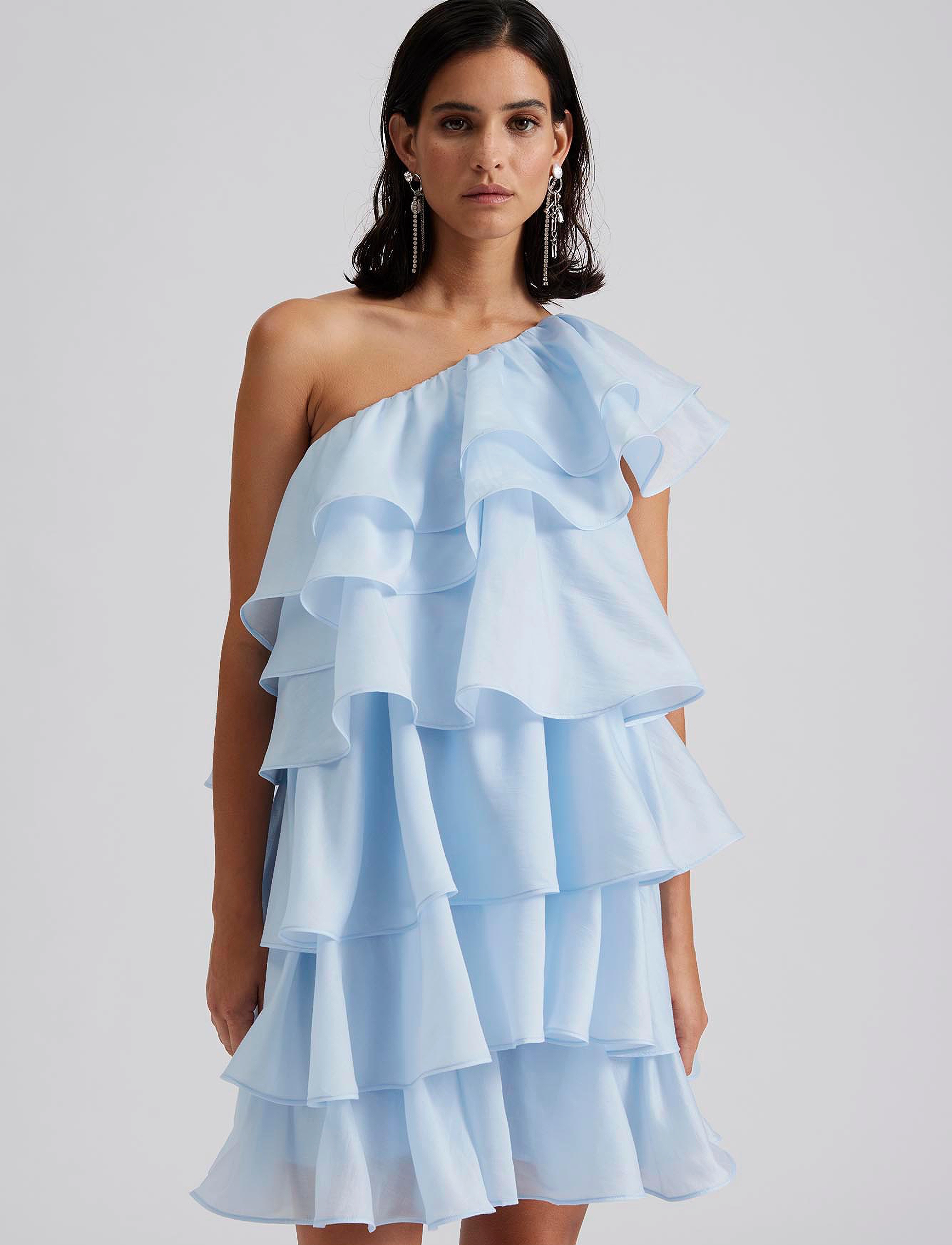 Malina - Amber one shoulder frill mini dress - light blue - 4