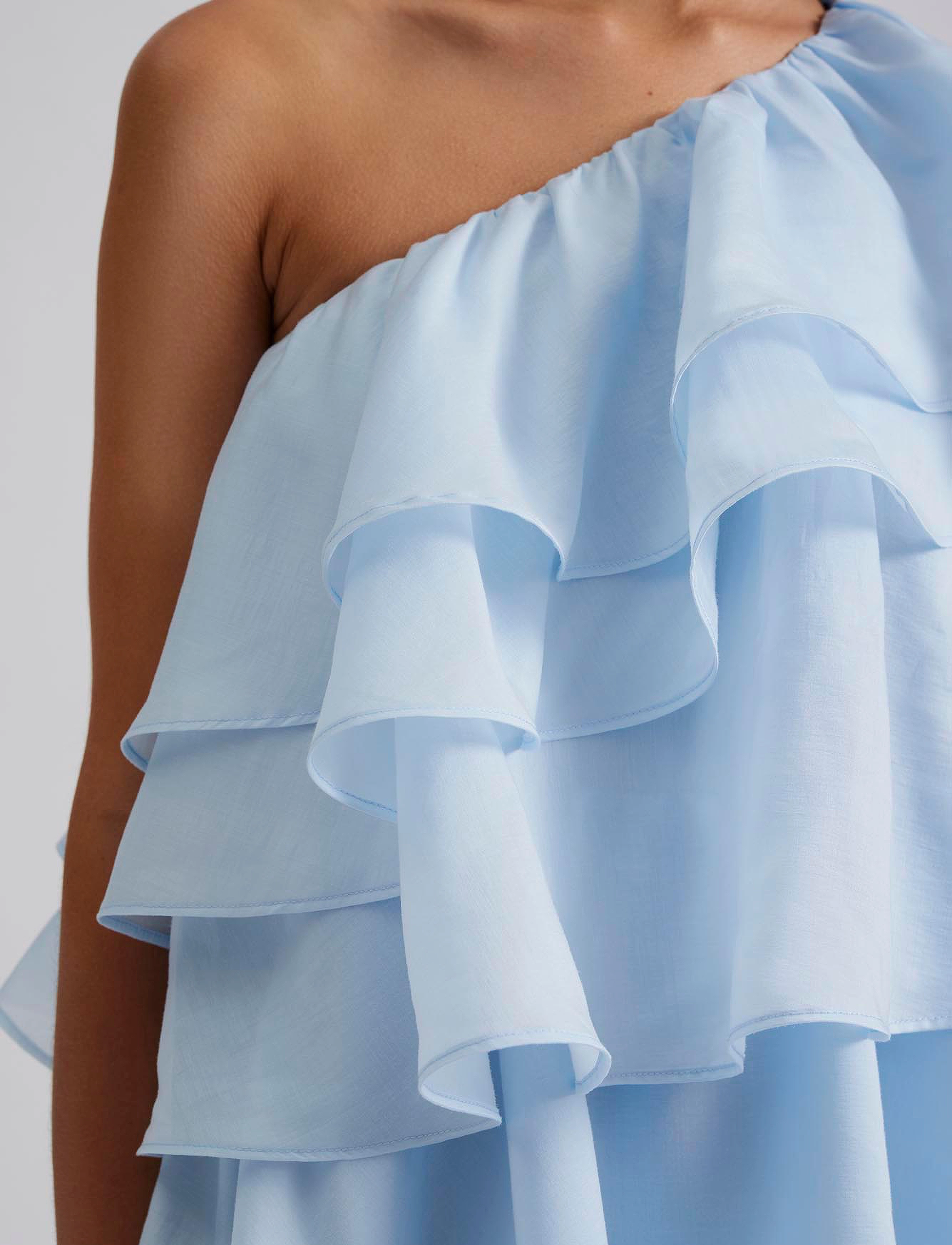 Malina - Amber one shoulder frill mini dress - light blue - 5