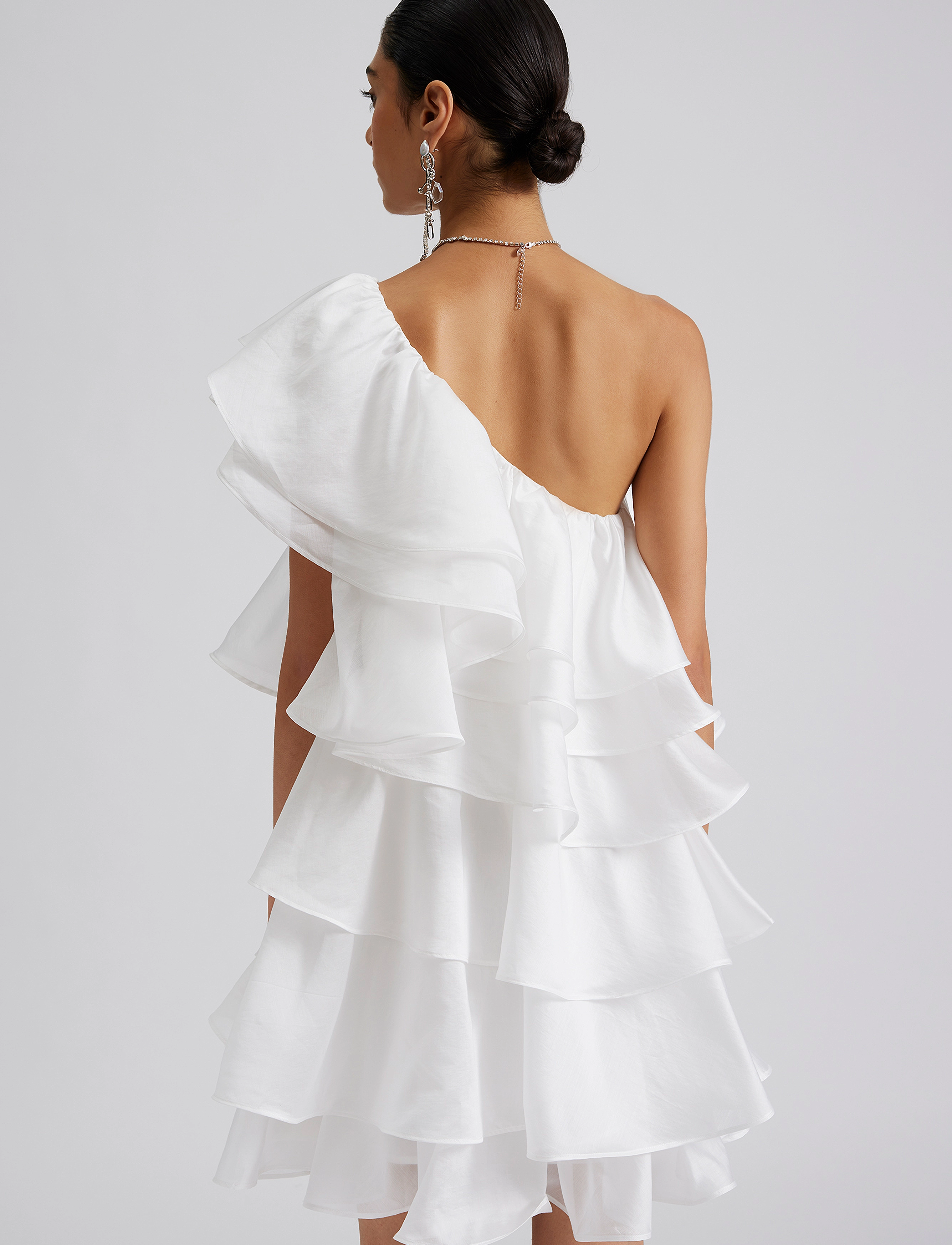 Malina - Amber one shoulder frill mini dress - white - 3