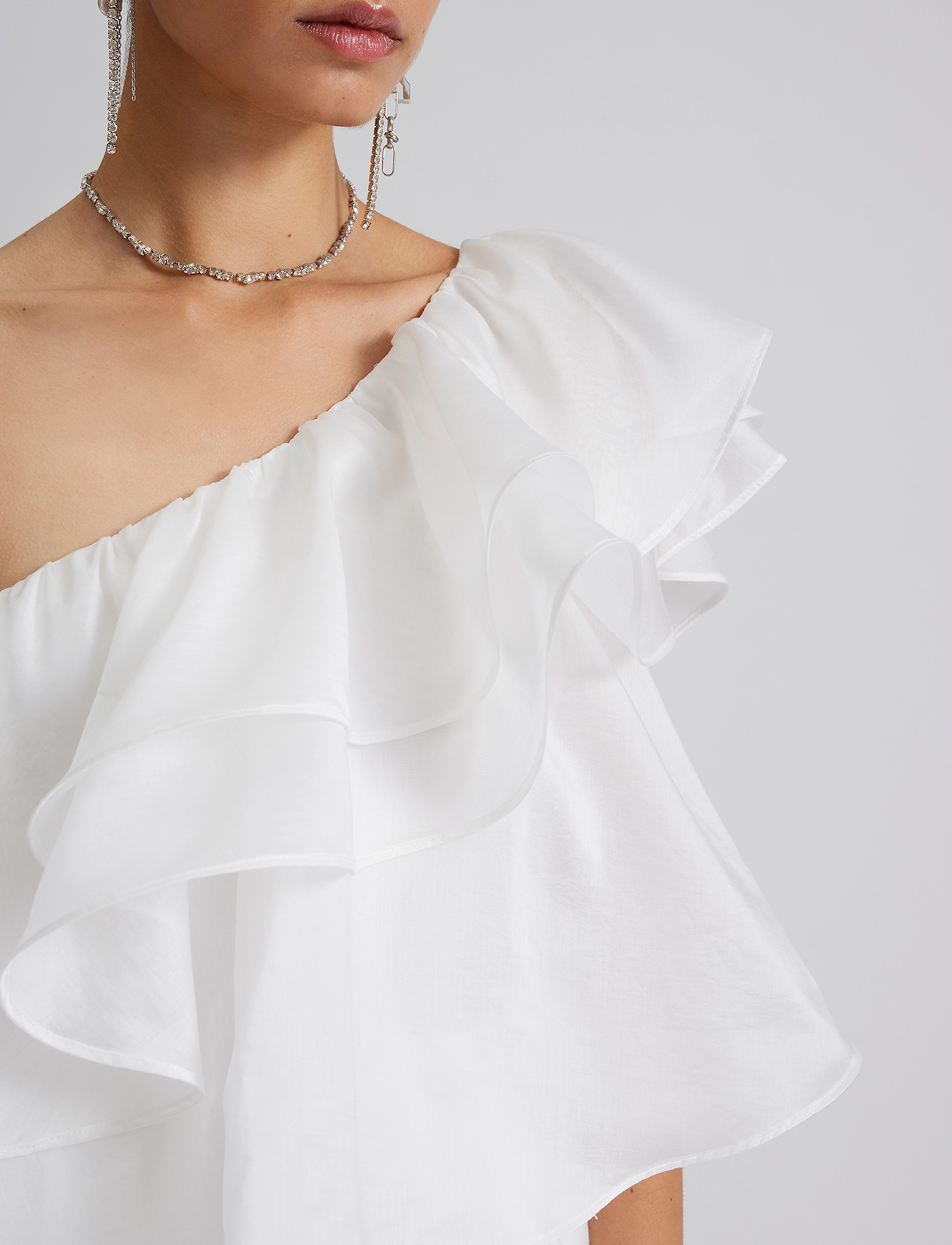 Malina - Amber one shoulder frill mini dress - white - 4