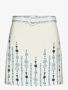 Summer belted linen blend mini skirt, Malina