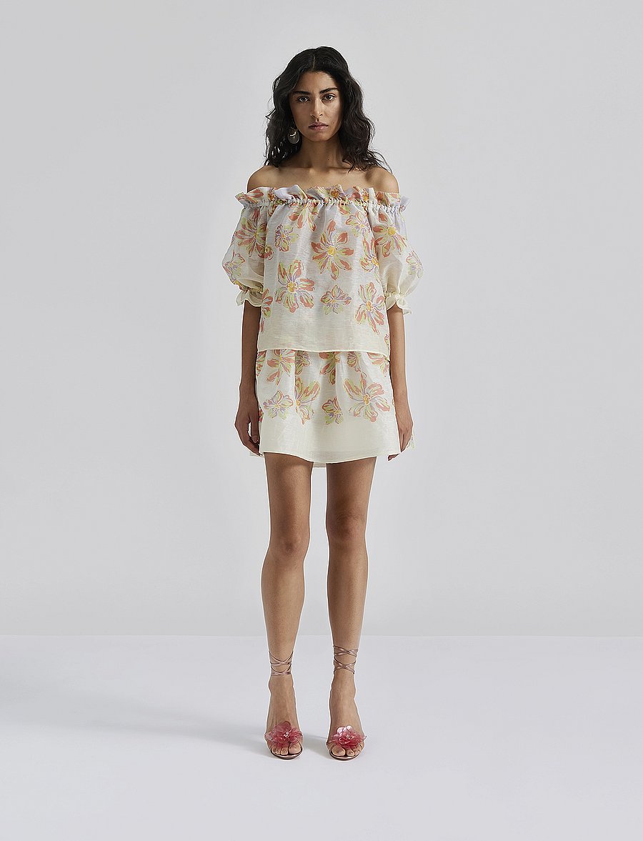 Malina - Nina silk blend wide mini skirt - short skirts - blue lily - 0