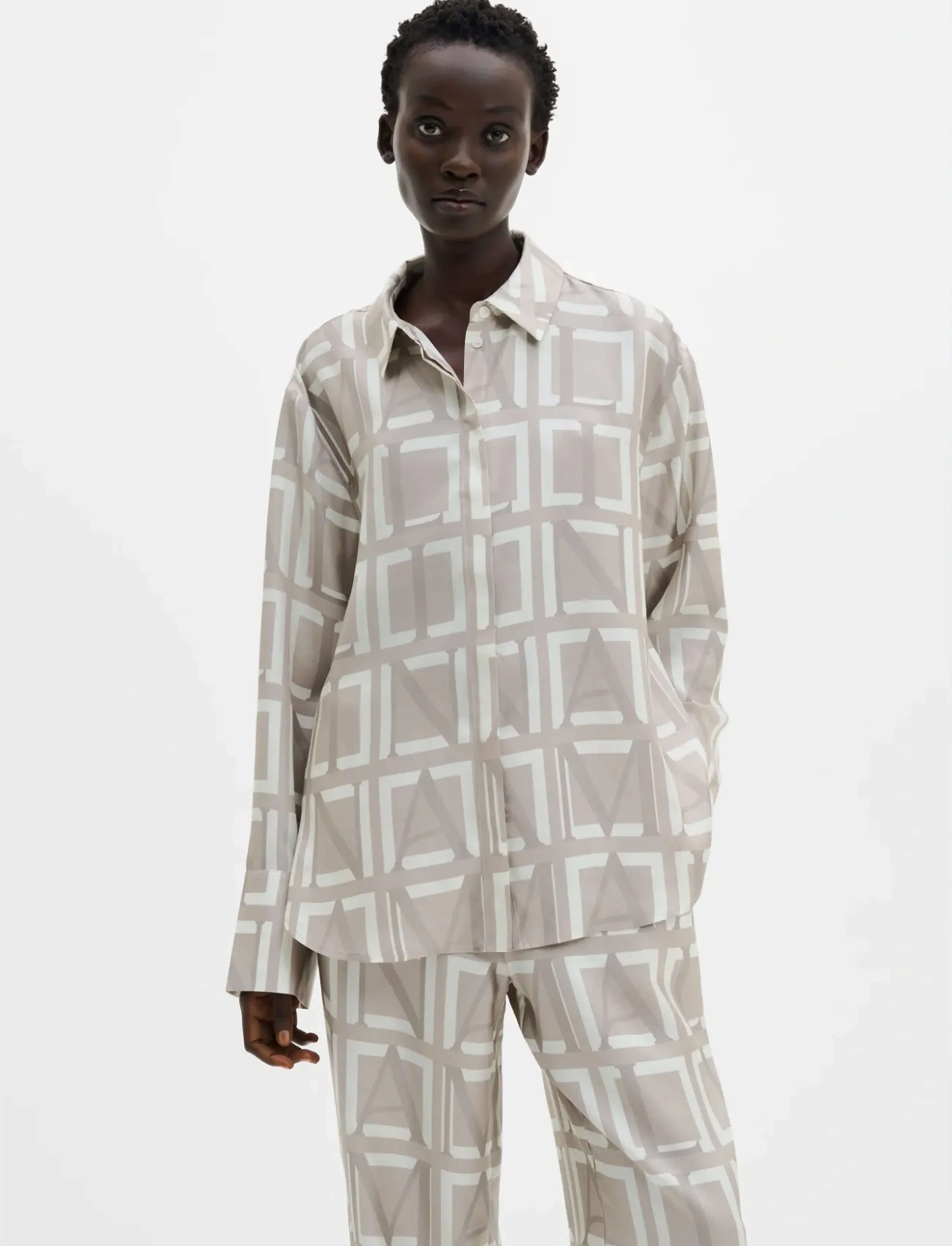 Malina Felicity Silk Shirt - Malina - MONOGRAM TAUPE / grey