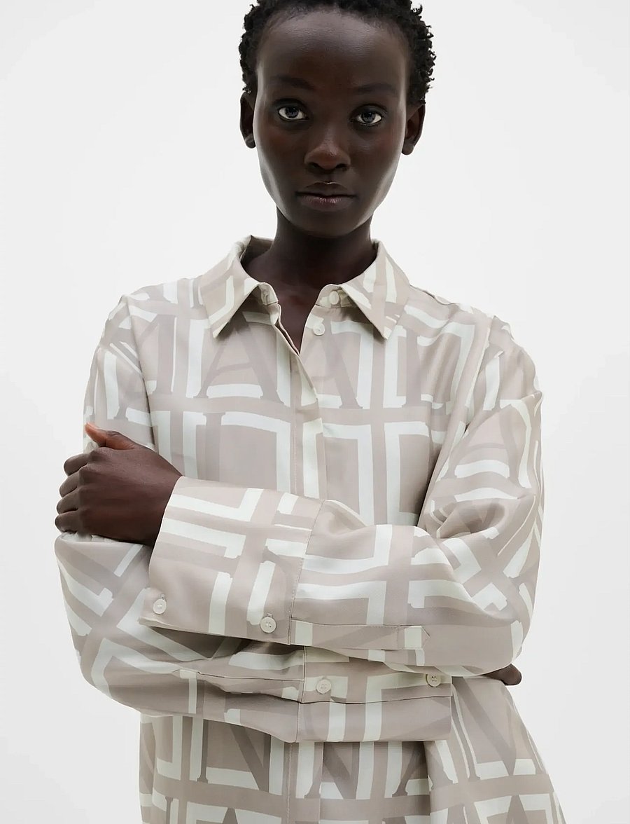 Malina - Felicity Silk Shirt - jeansblouses - monogram taupe - 3