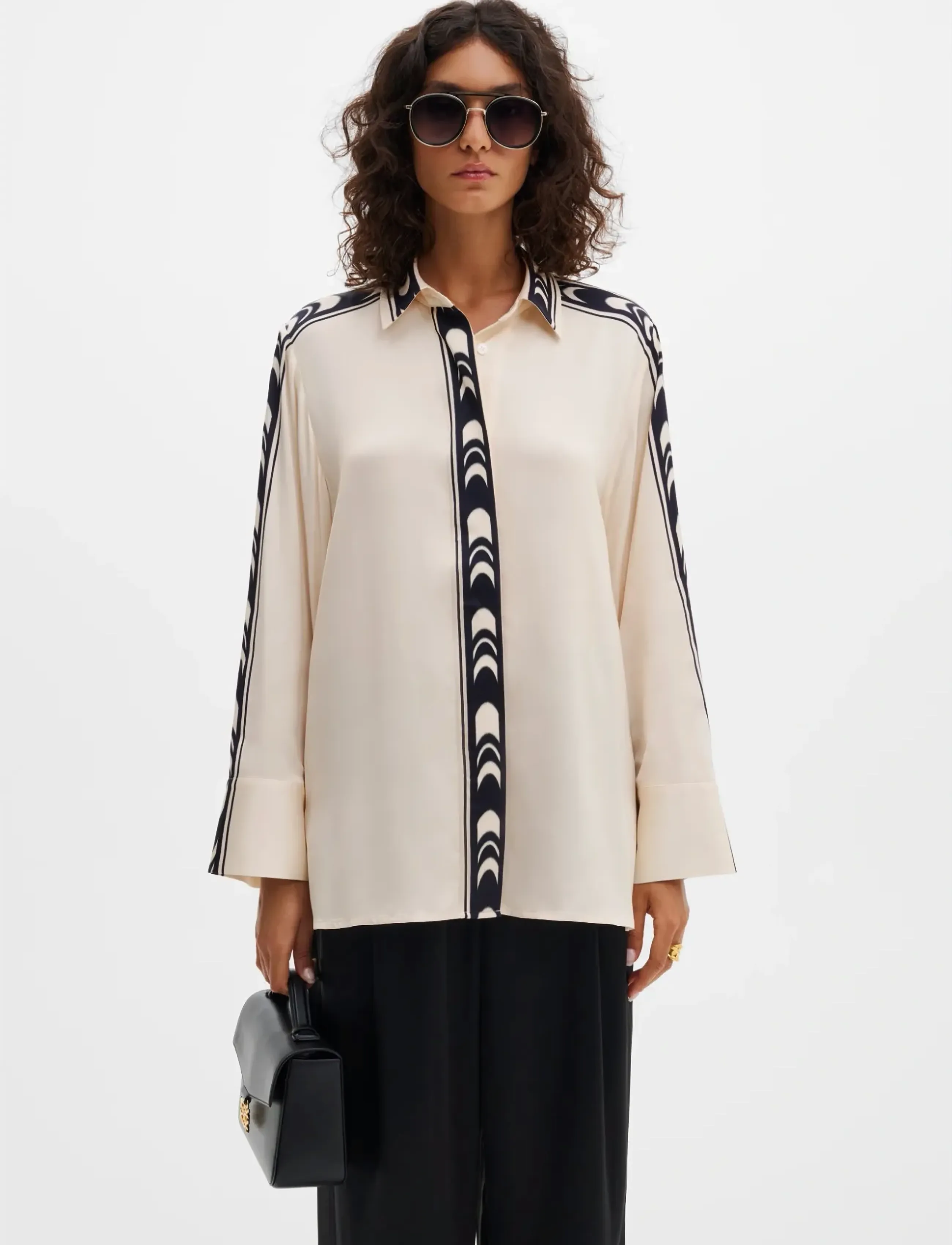 Malina Meya Wide Fit Printed Shirt, M, Shirts, Creme - Long-sleeved, Frauen