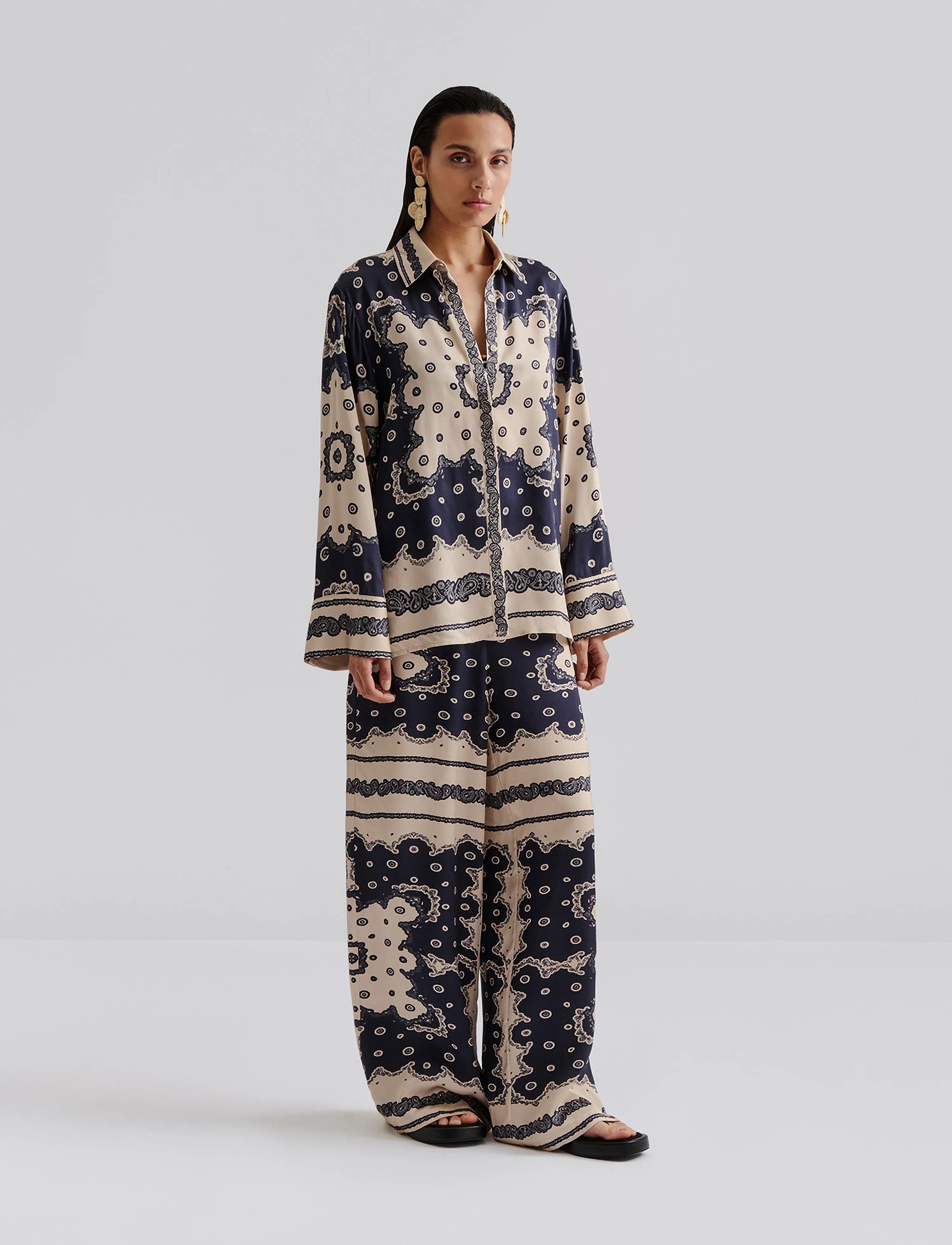 Malina Bella Satin Look Palazzo Pants, XL, Trousers, Blau - Wide Leg, Frauen
