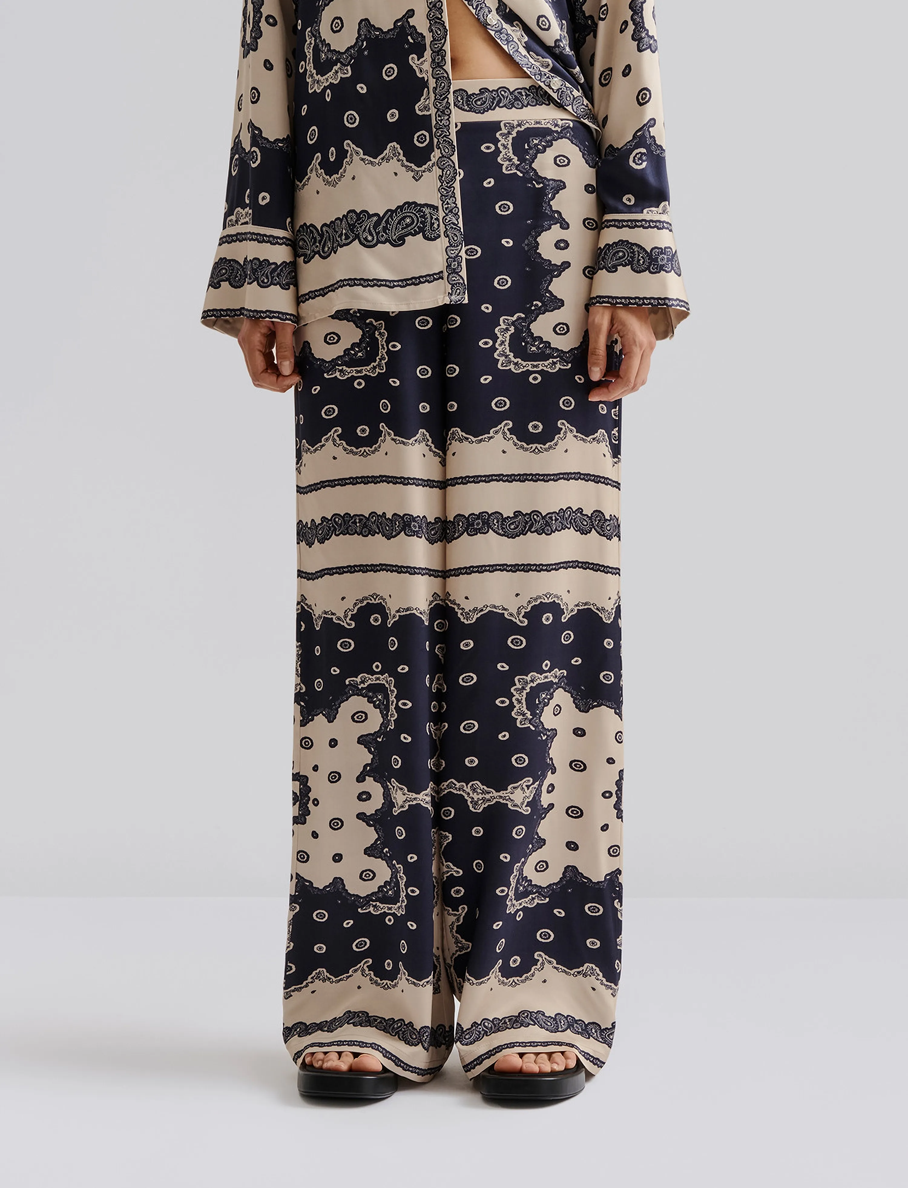 Malina - Bella Satin Look Palazzo Pants - wide leg trousers - bandana - 3