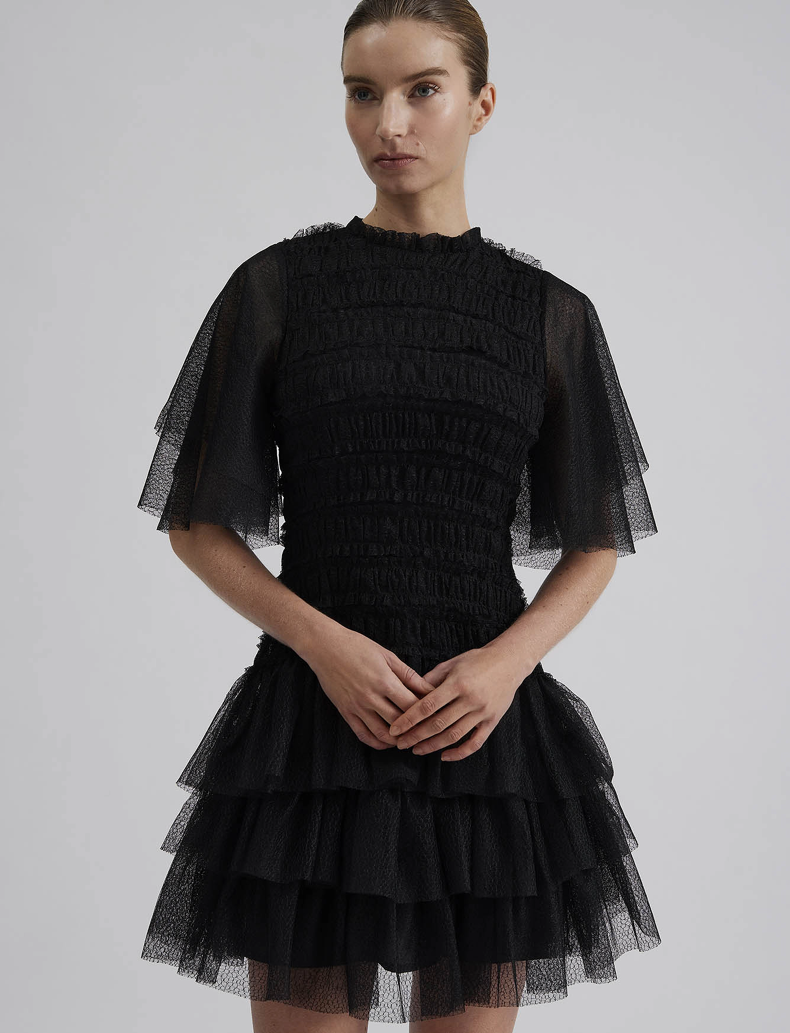 Malina - Minnie short sleeve lace mini dress - black - 3