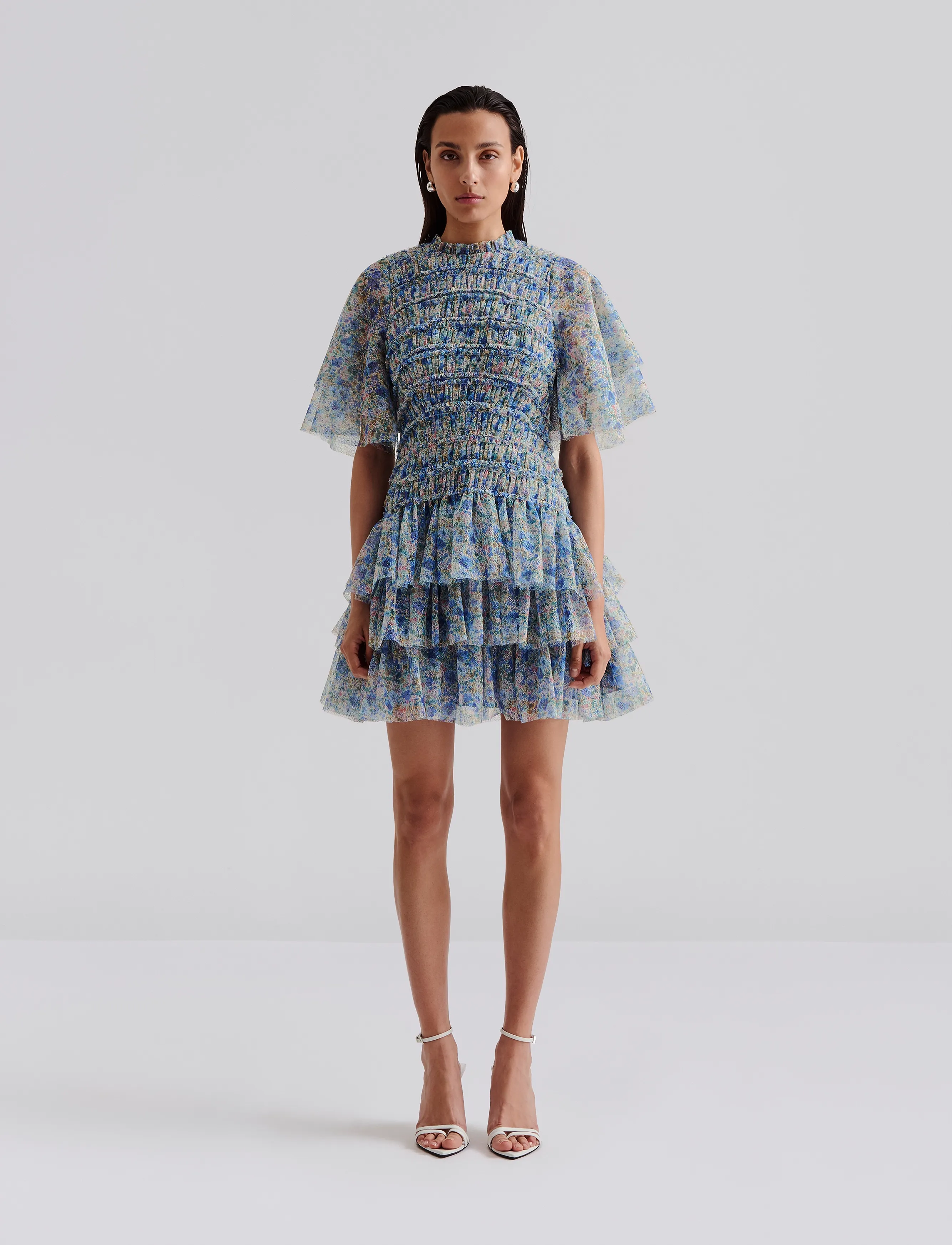 Malina Minnie short sleeve lace mini dress - Kjoler - DITSY / blue