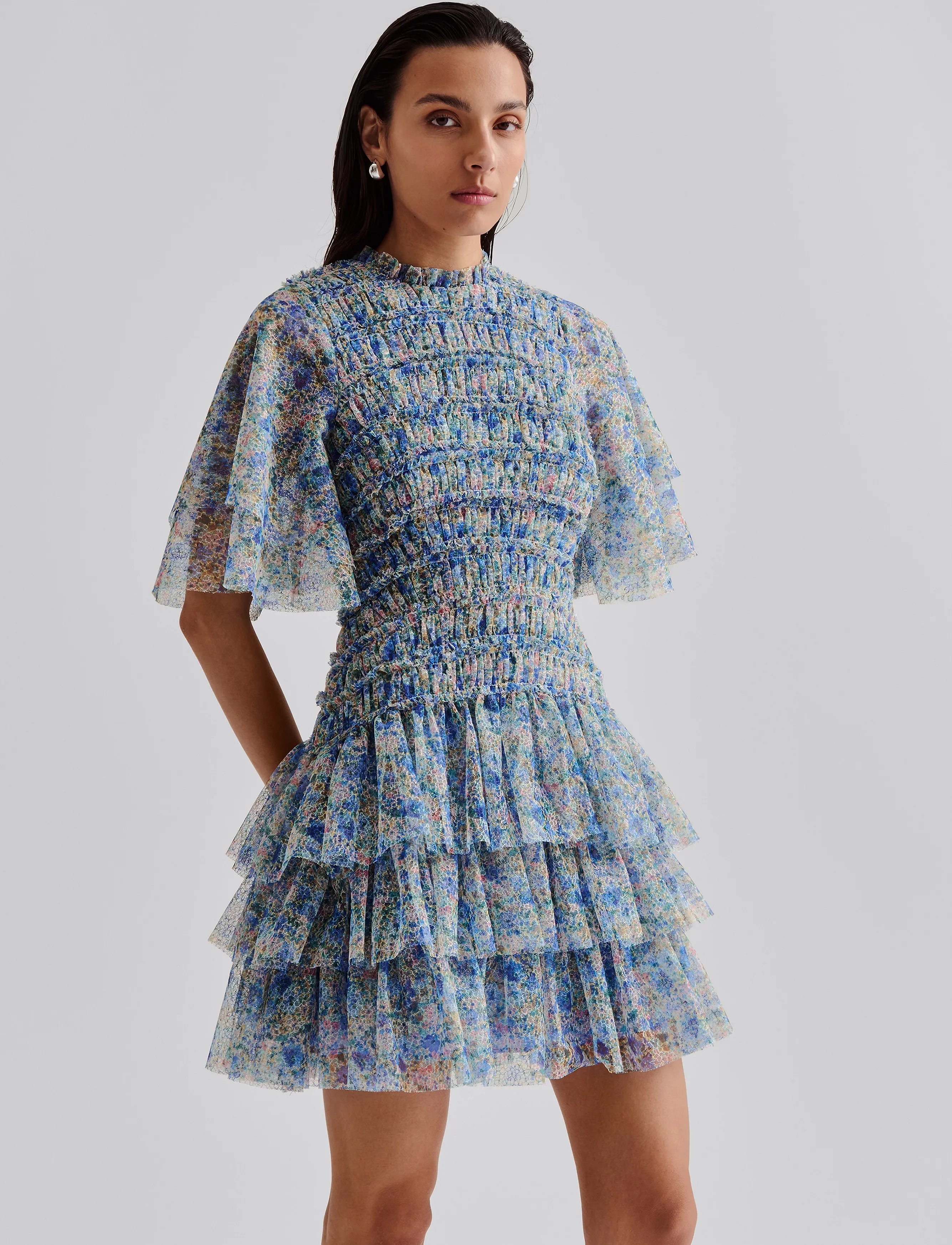 Malina - Minnie short sleeve lace mini dress - sommerkjoler - ditsy - 4